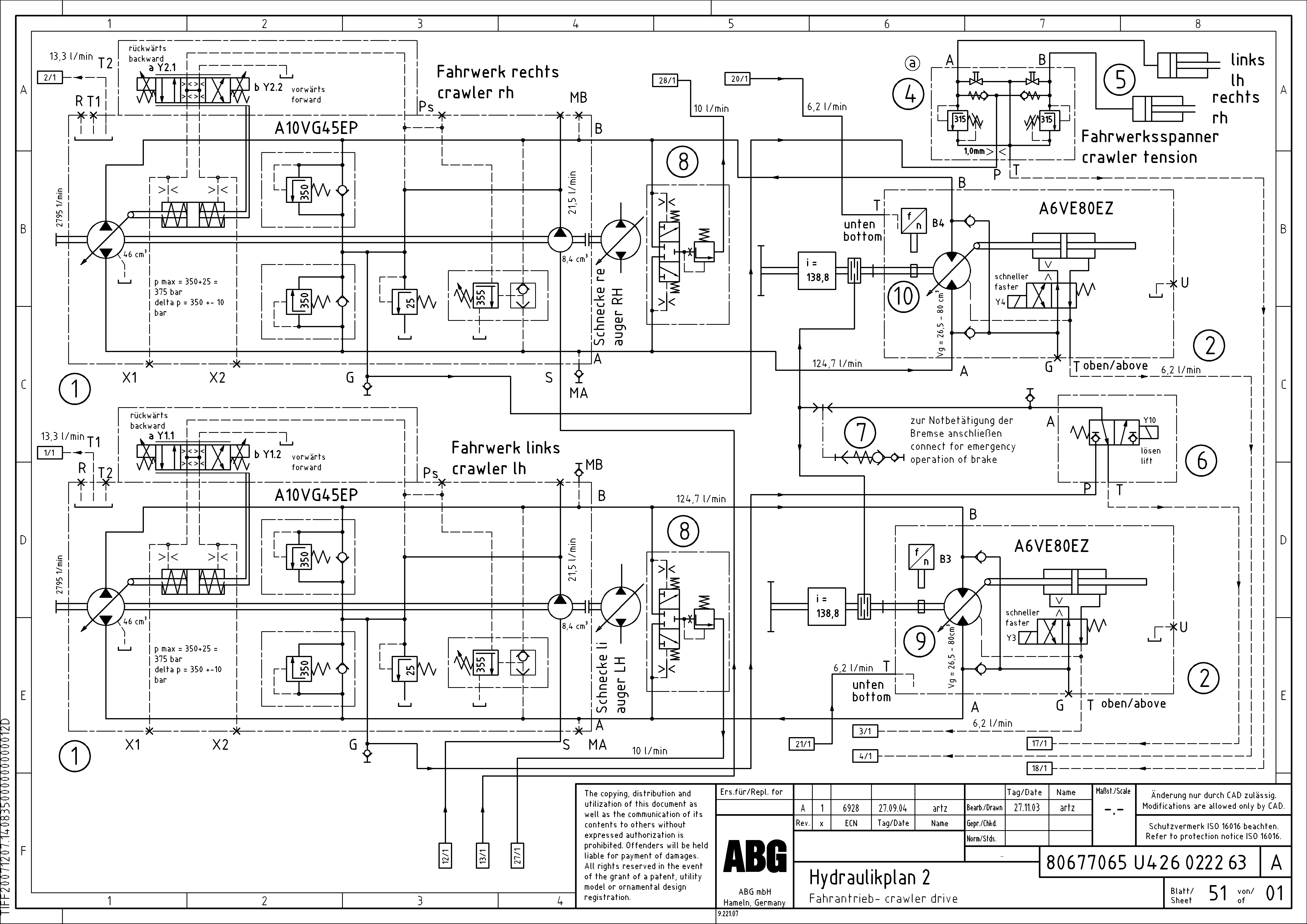 Схема запчастей Volvo ABG8820 - 54947 Hydraulic diagram ABG8820/ABG8820B ABG8820 S/N 21098-23354 ABG8820B S/N 23355-