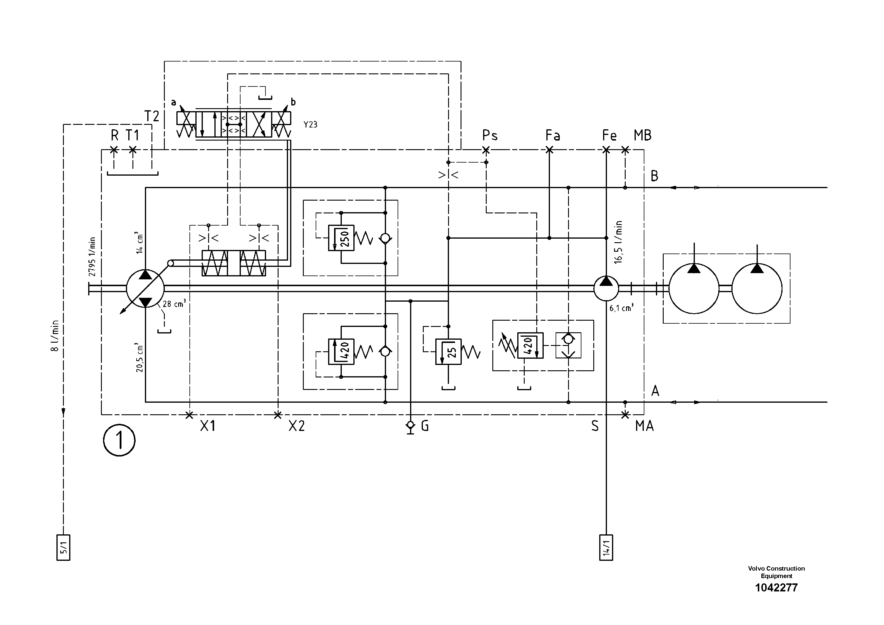 Схема запчастей Volvo ABG8820 - 55187 Hydraulic diagram ABG8820/ABG8820B ABG8820 S/N 21098-23354 ABG8820B S/N 23355-