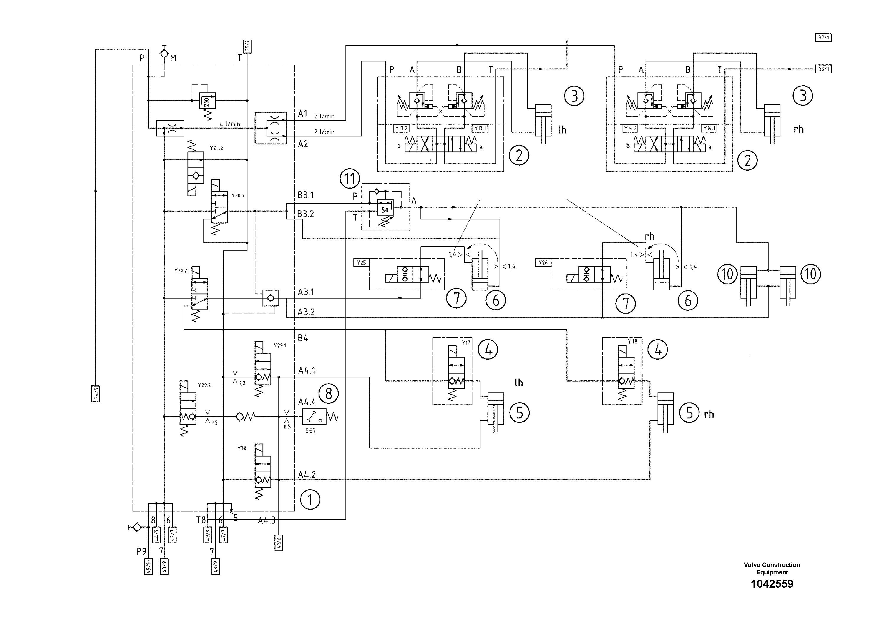 Схема запчастей Volvo ABG8820 - 55191 Hydraulic diagram ABG8820/ABG8820B ABG8820 S/N 21098-23354 ABG8820B S/N 23355-