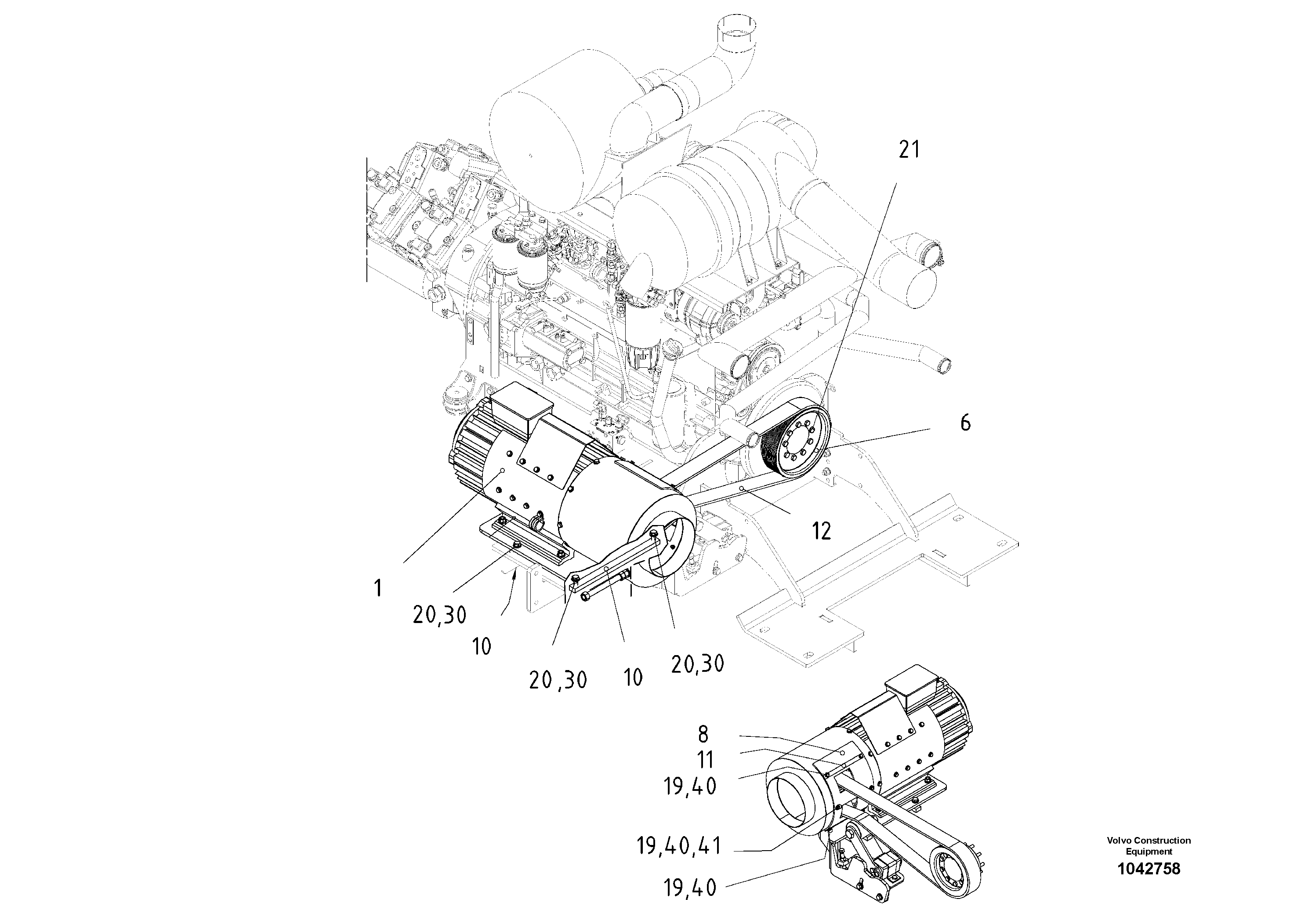 Схема запчастей Volvo ABG8820 - 95293 Alternator-mounting Engine ABG8820/ABG8820B ABG8820 S/N 21098-23354 ABG8820B S/N 23355-