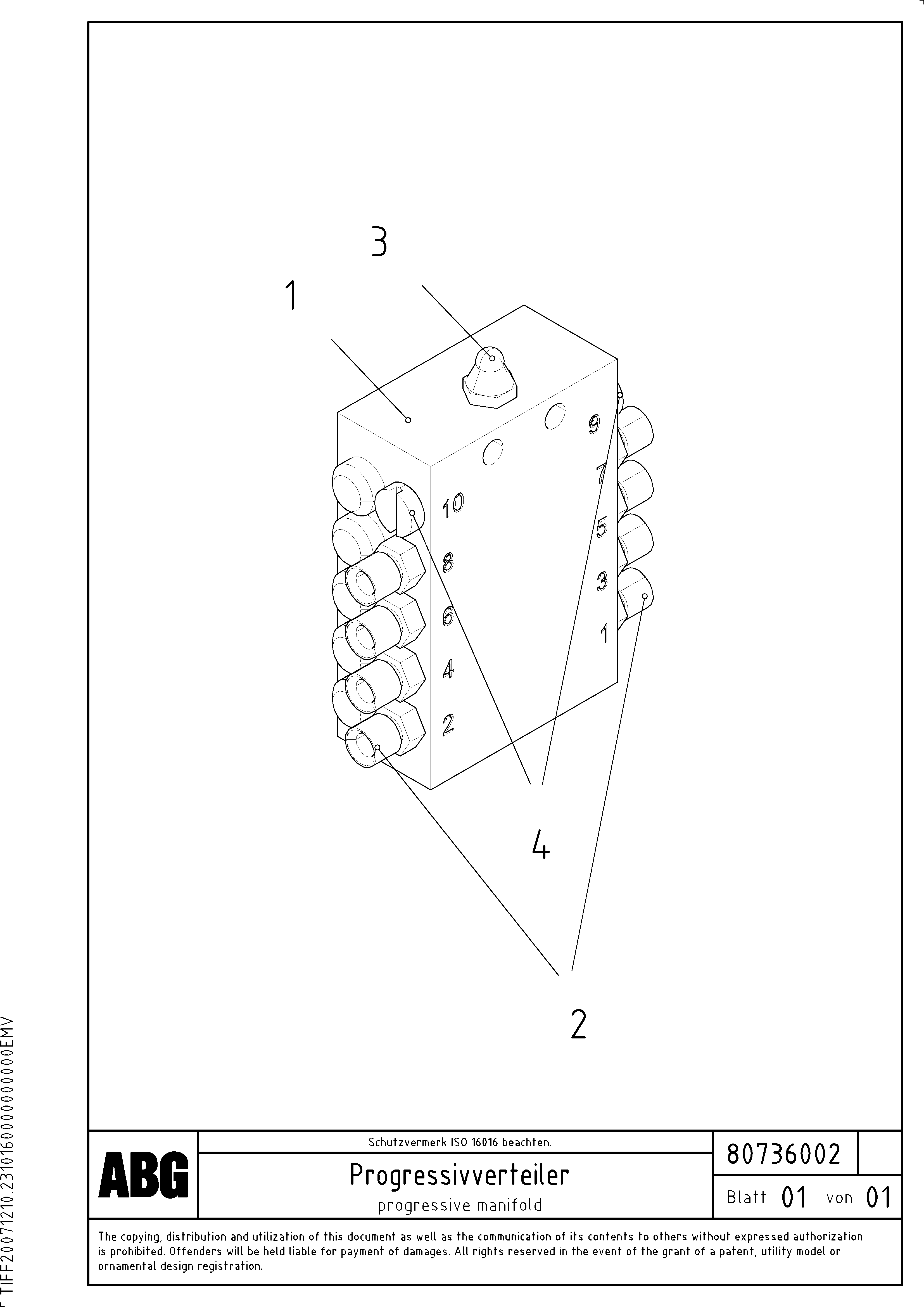 Схема запчастей Volvo ABG8820 - 73409 Progressive manifold for extension VDT-V 78 ETC ATT. SCREED 2,5 - 9,0 M ABG8820/ABG8820B
