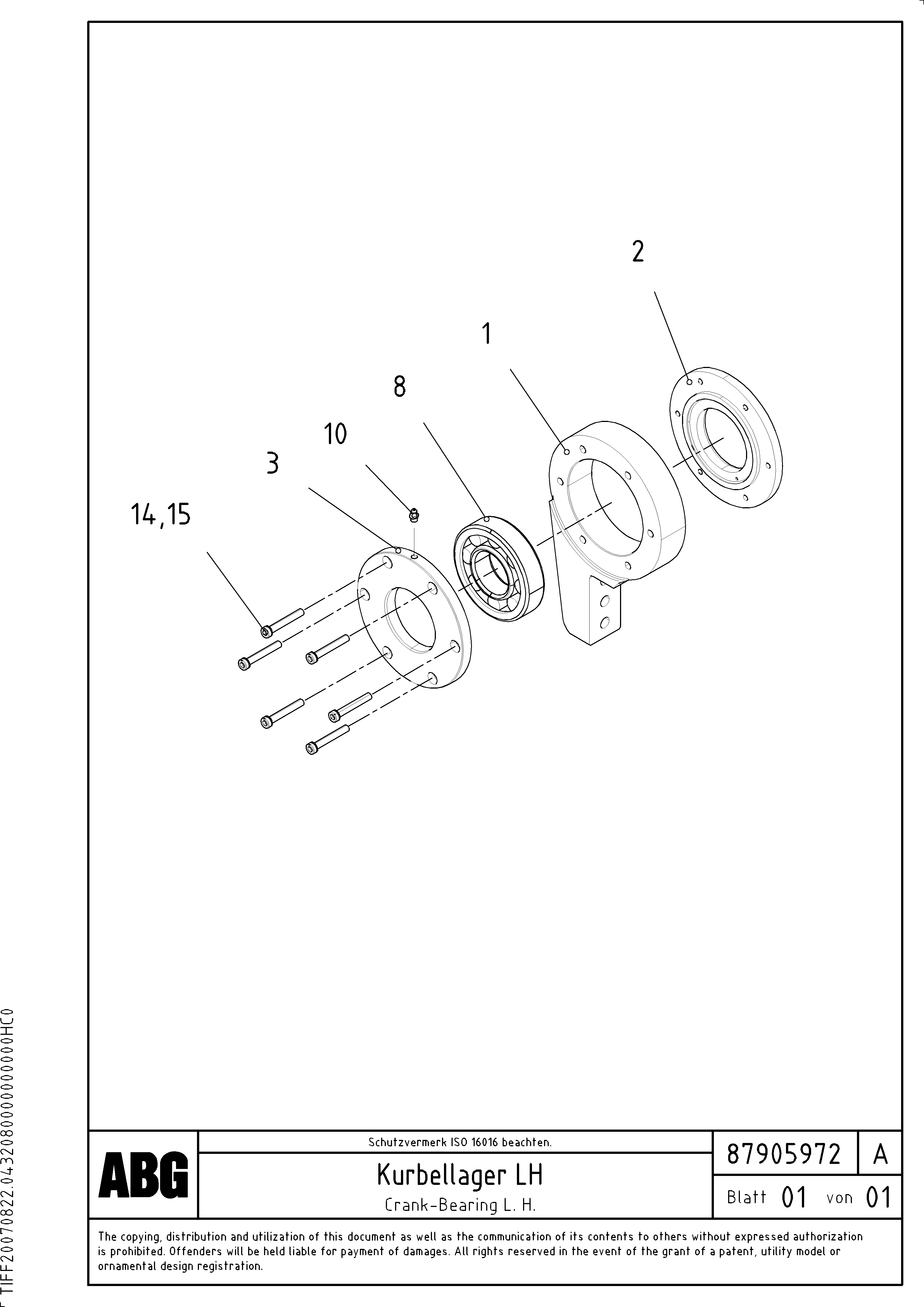 Схема запчастей Volvo ABG8820 - 82287 Crank bearing for extension VDT 121 ATT. SCREEDS 2,5 -13,0M ABG8820/ABG8820B