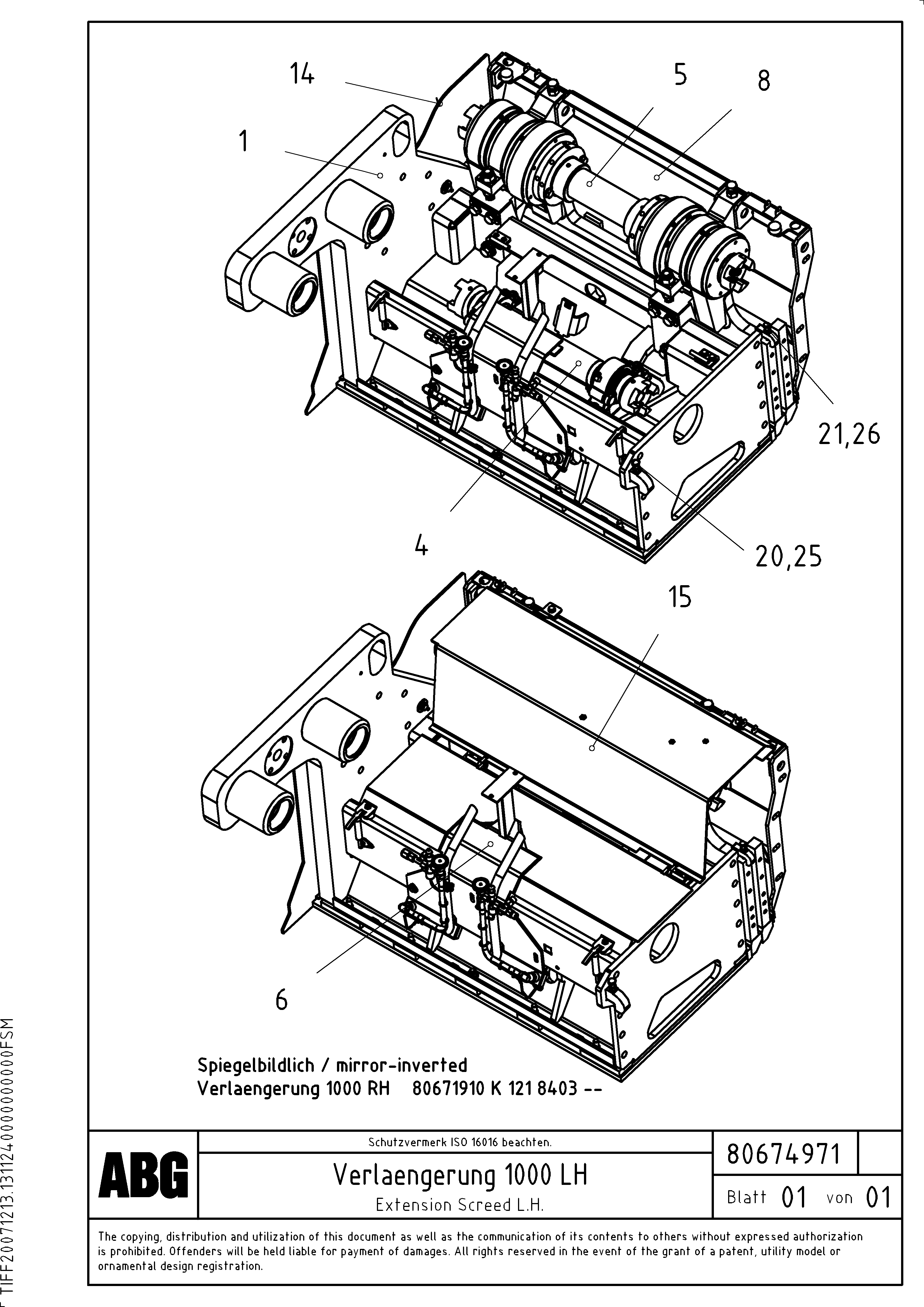 Схема запчастей Volvo ABG8820 - 70081 Screed extension VDT 121 VARIO ATT.SCREED 9,0 - 12,0M ABG8820/ABG8820B