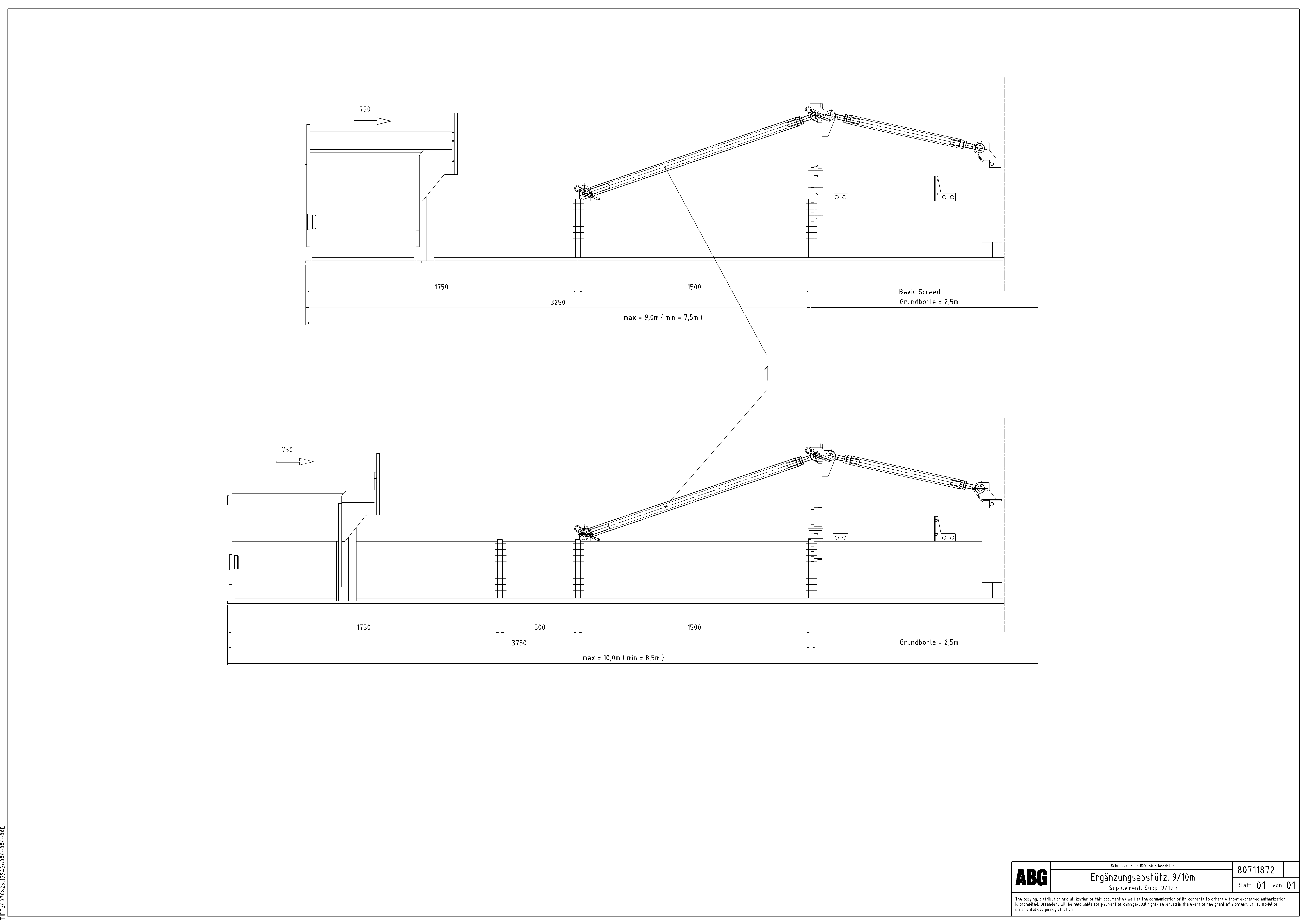 Схема запчастей Volvo ABG8820 - 74175 Screed support for basic screed and extensions VDT 121 VARIO ATT.SCREED 9,0 - 12,0M ABG8820/ABG8820B