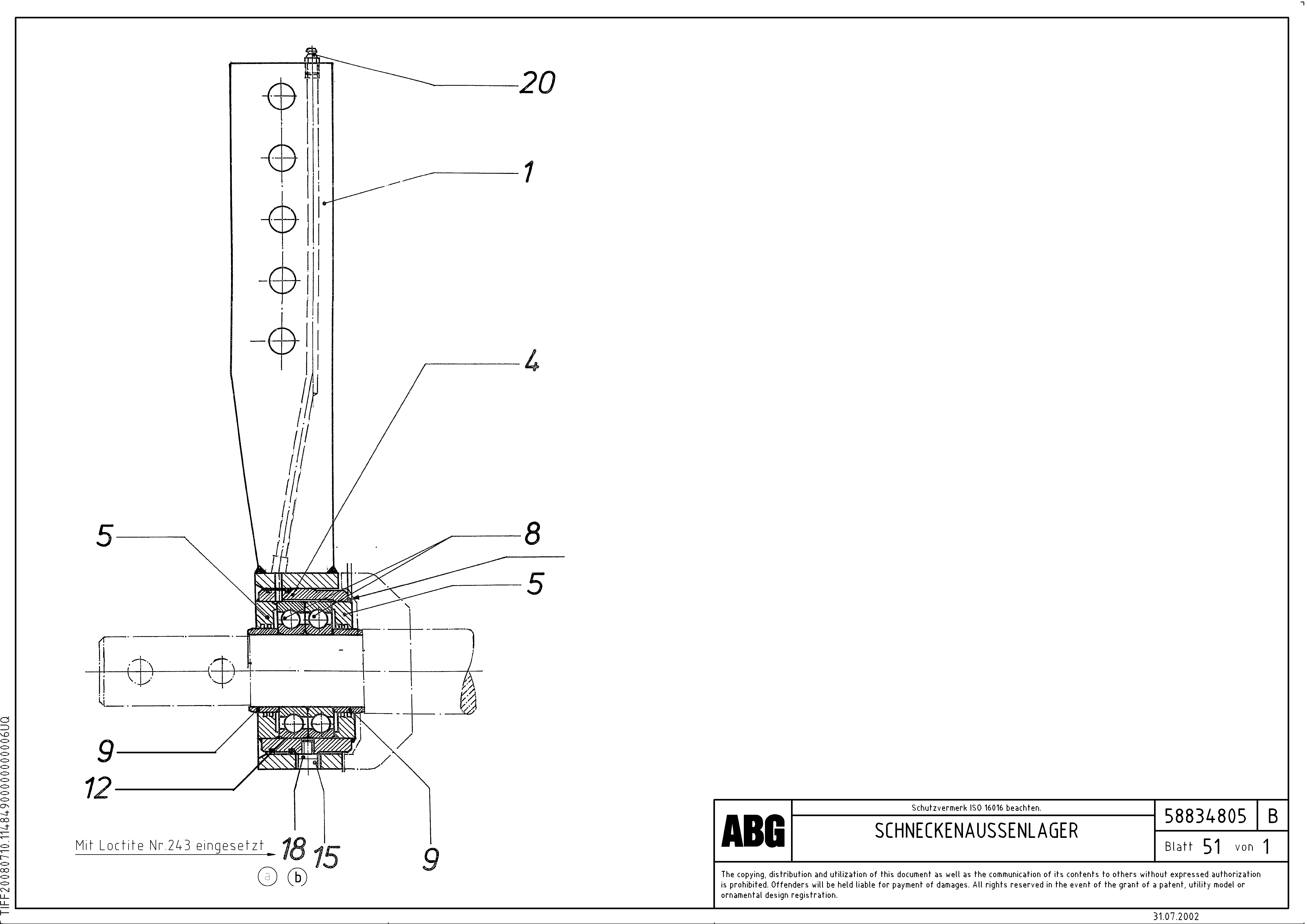 Схема запчастей Volvo ABG8820 - 71708 Outside auger bearings for auger extension VB 88 GTC ATT. SCREEDS 3,0 -10,0M ABG8820/ABG8820B
