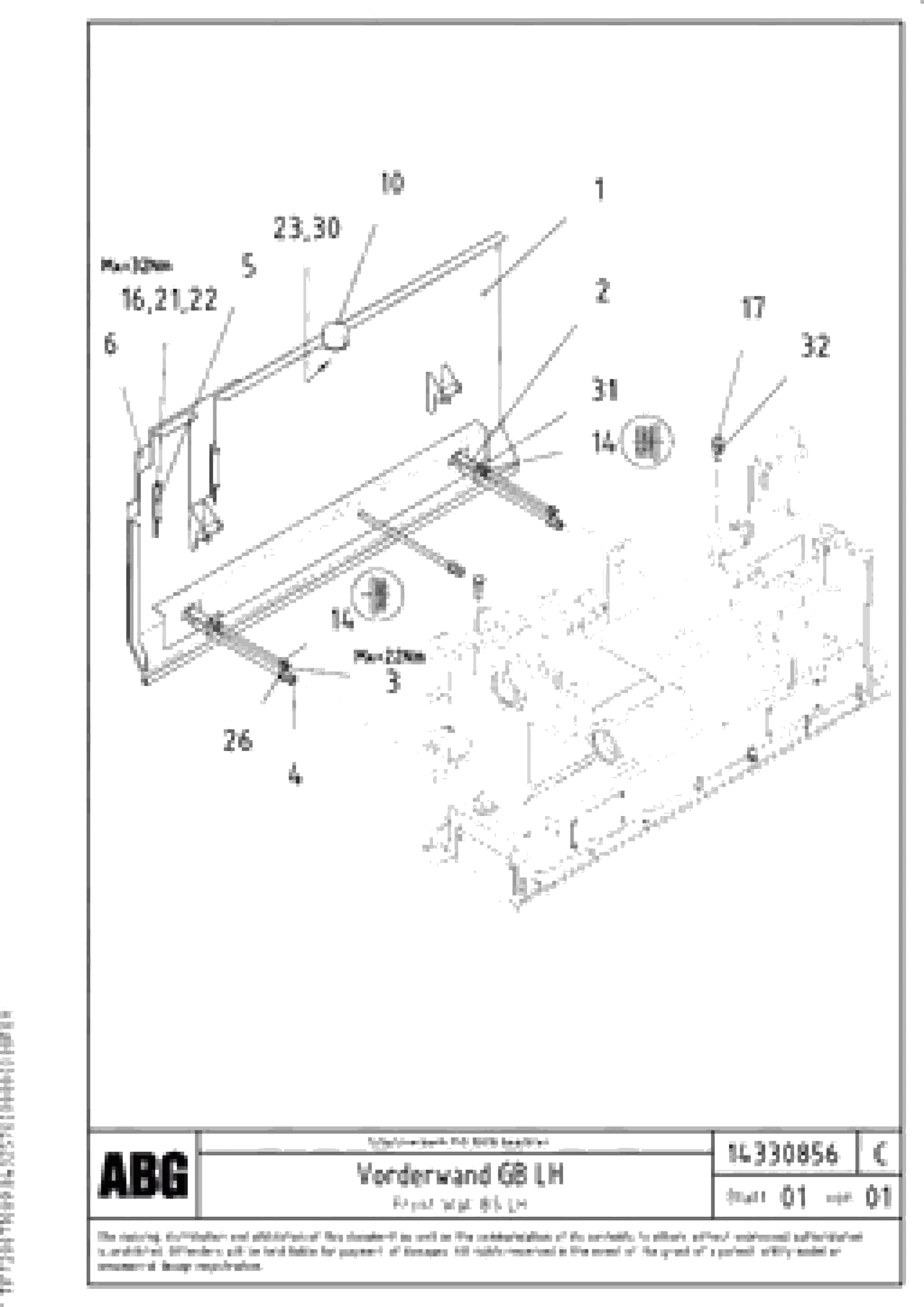 Схема запчастей Volvo ABG8820 - 72916 Front wall for basic screed VB 88 ETC ATT. SCREED 3,0 - 10,0M ABG8820, ABG8820B