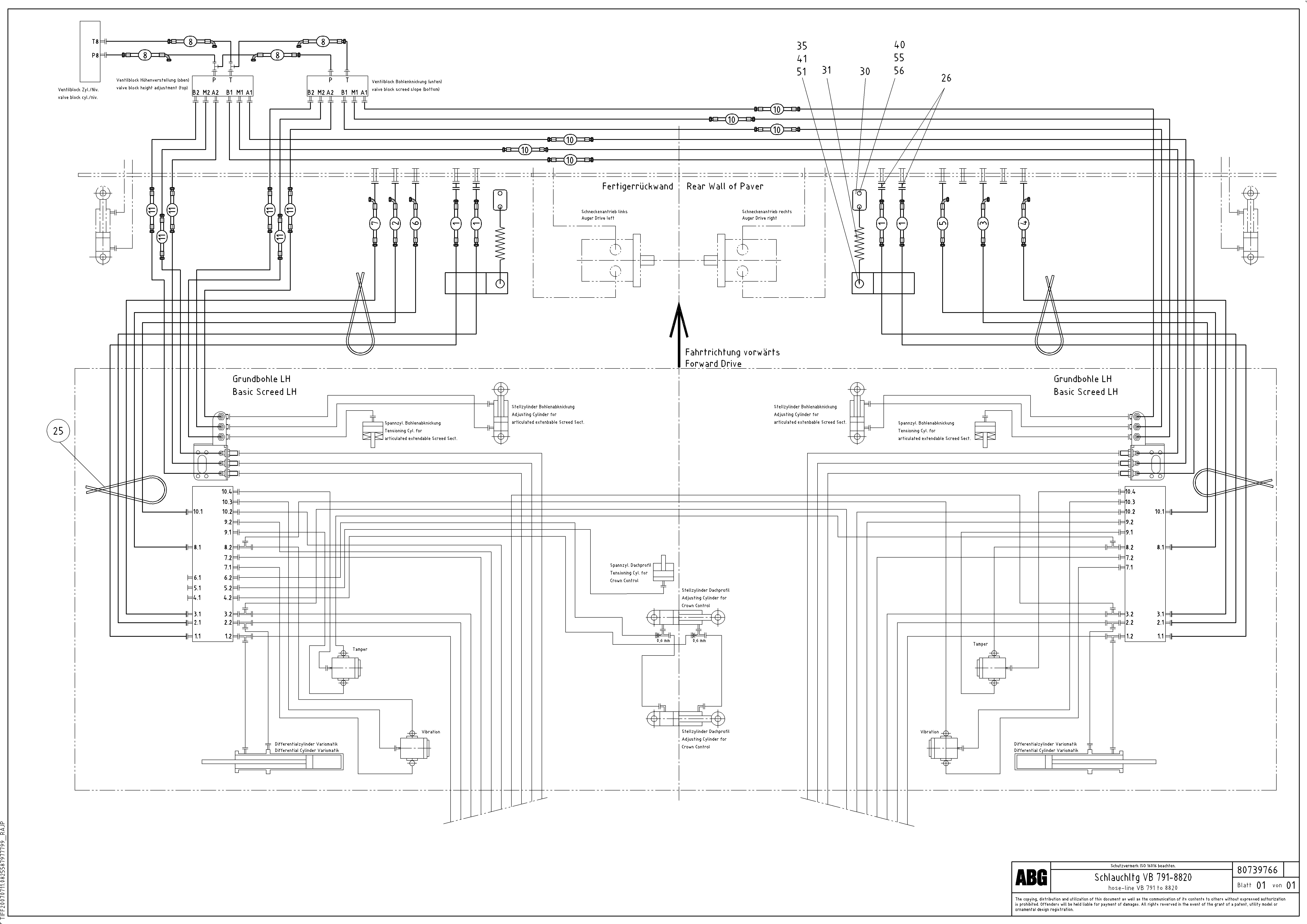 Схема запчастей Volvo ABG8820 - 63429 Hose lines from paver to connection block VB 79 ETC ATT. SCREEDS 2,5 - 9,0M ABG8820, ABG8820B