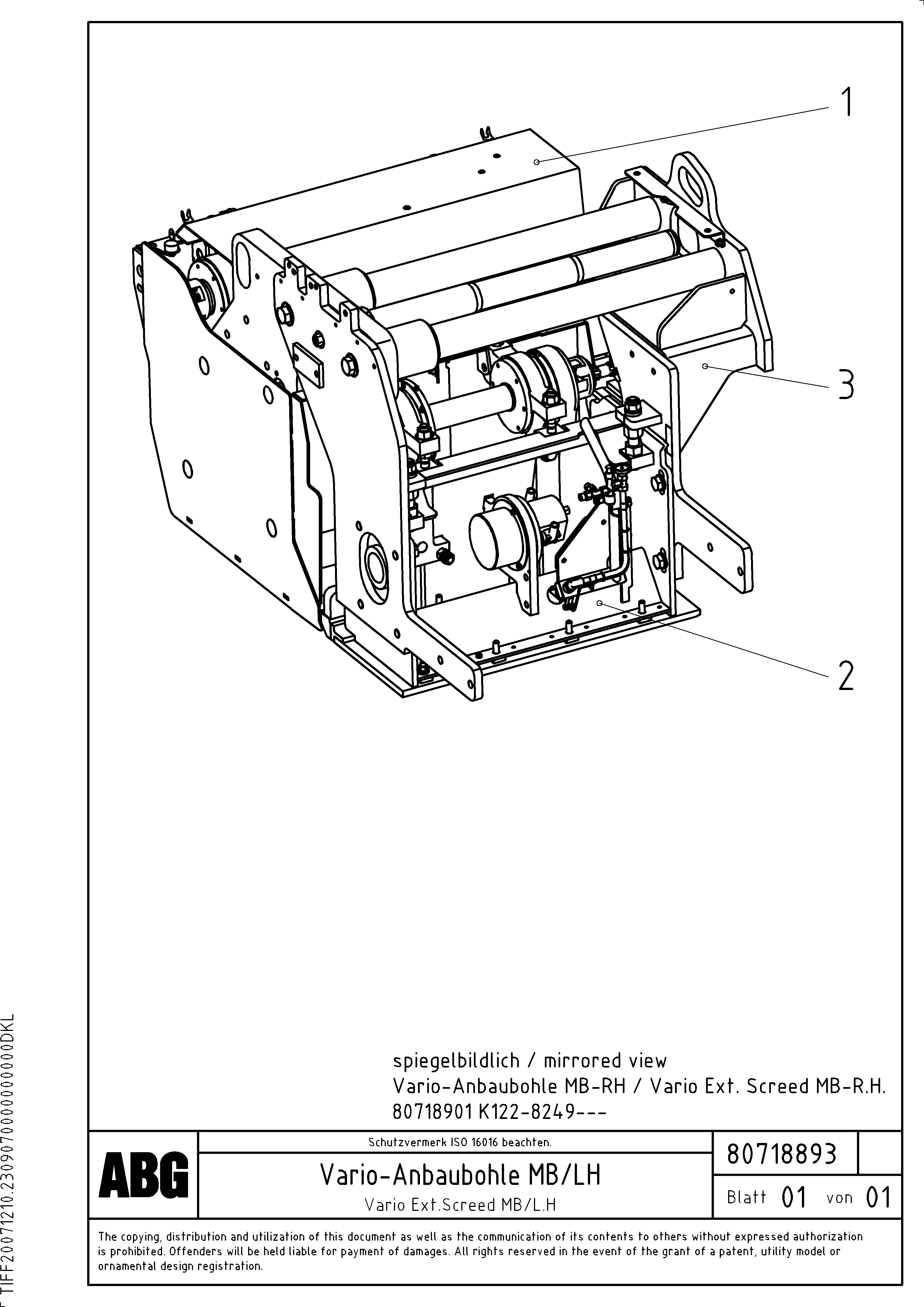 Схема запчастей Volvo ABG8820 - 64339 Extendable screed MB 122 VARIO ATT.SCREEDS 4,5 -12,0M ABG8820, ABG8820B