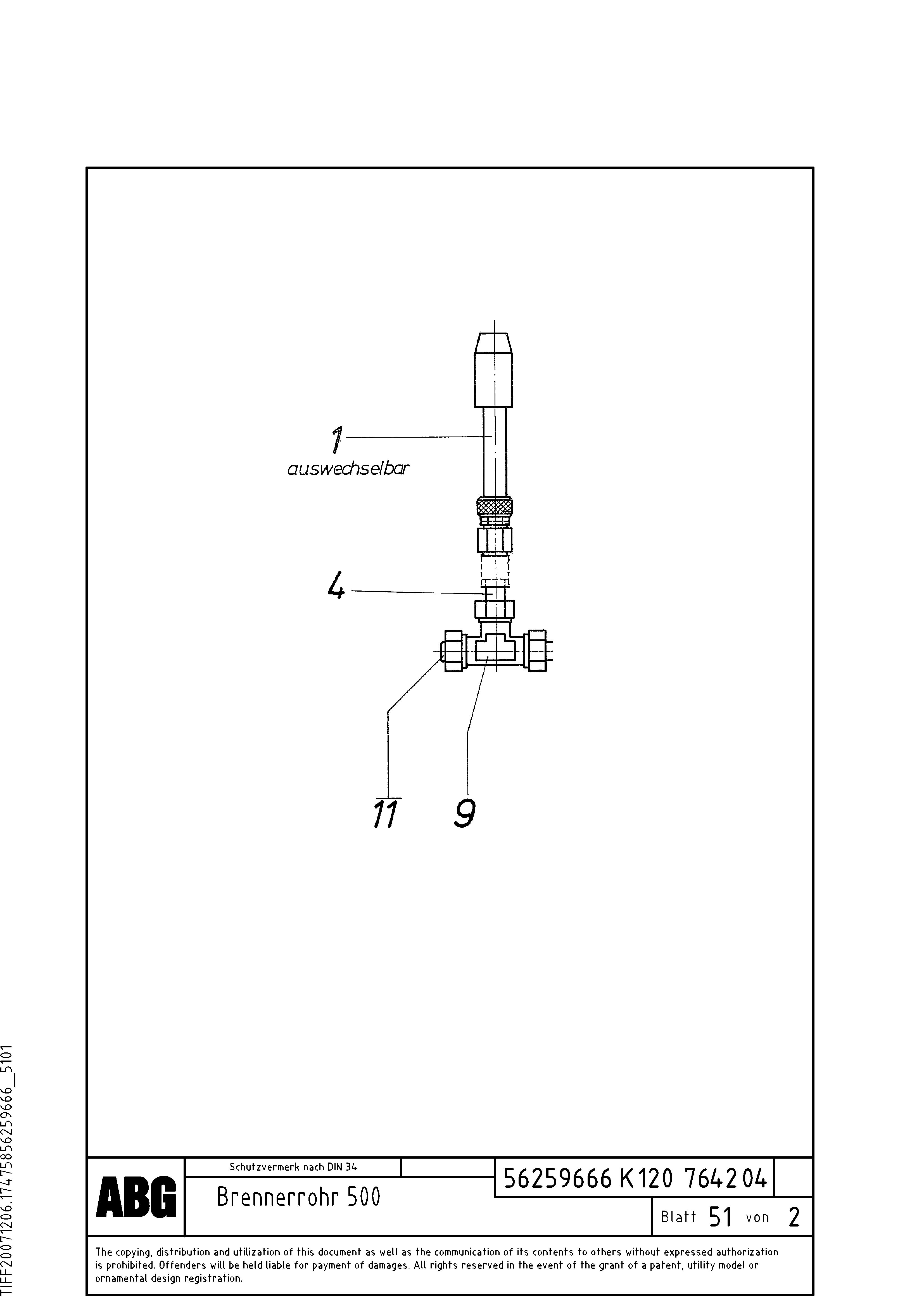 Схема запчастей Volvo ABG8820 - 69255 Burner tube MB 122 VARIO ATT.SCREEDS 4,5 -12,0M ABG8820, ABG8820B