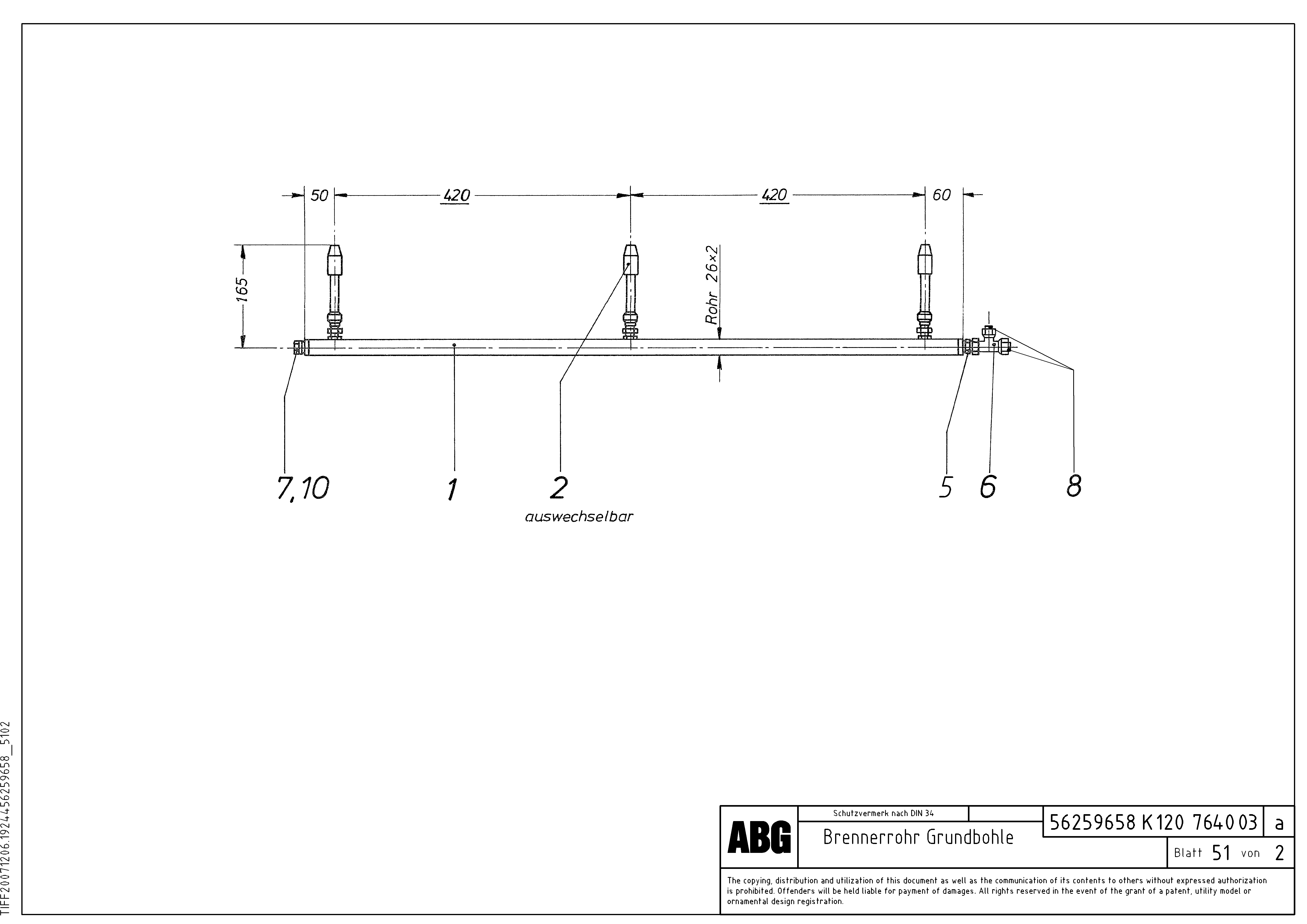 Схема запчастей Volvo ABG8820 - 83100 Burner tube for basic screed VDT 121 ATT. SCREEDS 2,5 -13,0M ABG8820/ABG8820B