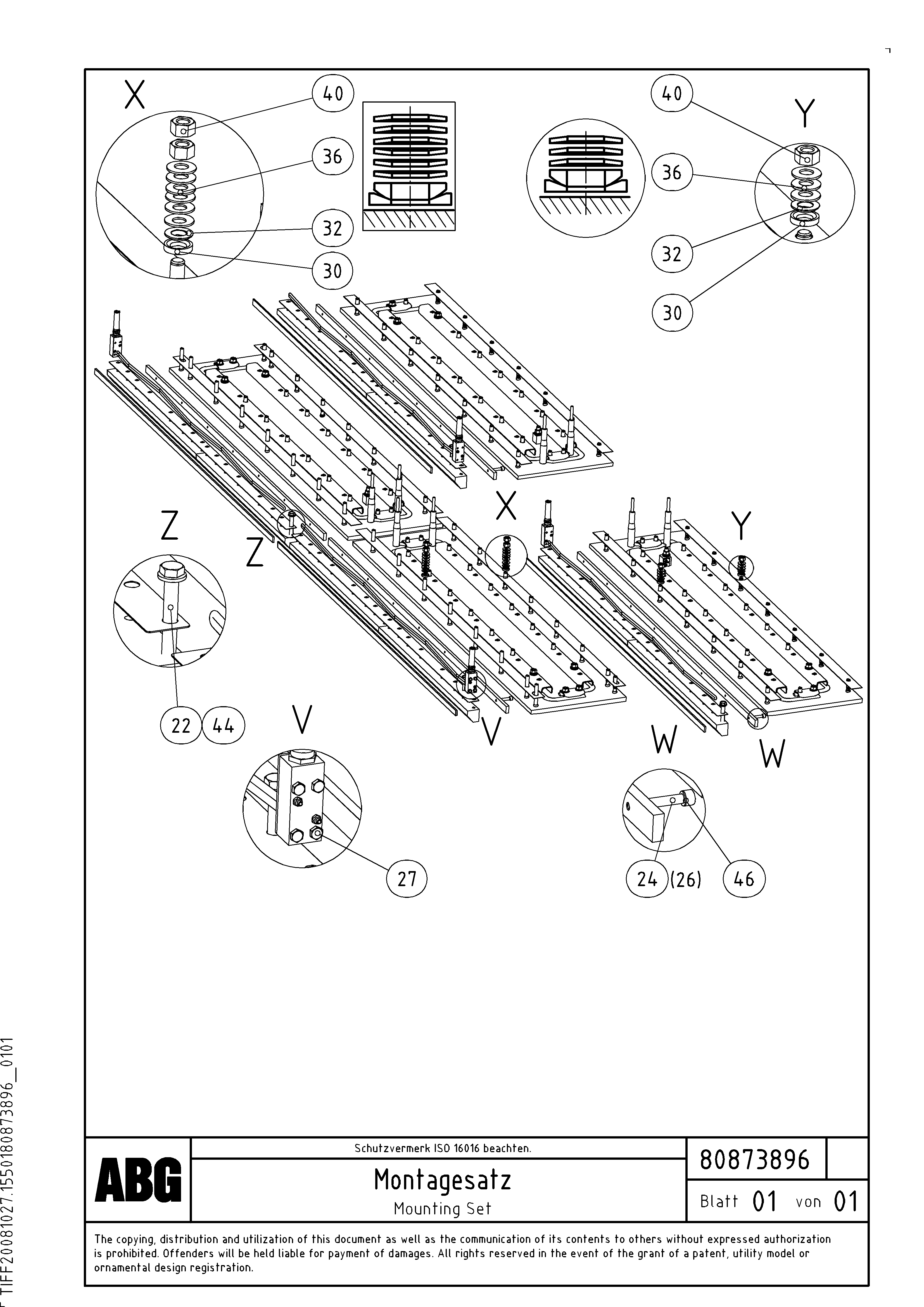 Схема запчастей Volvo ABG8820 - 68748 Mounting Set VB 89 ETC ATT. SCREEDS 3,0 - 9,0M ABG8820, ABG8820B