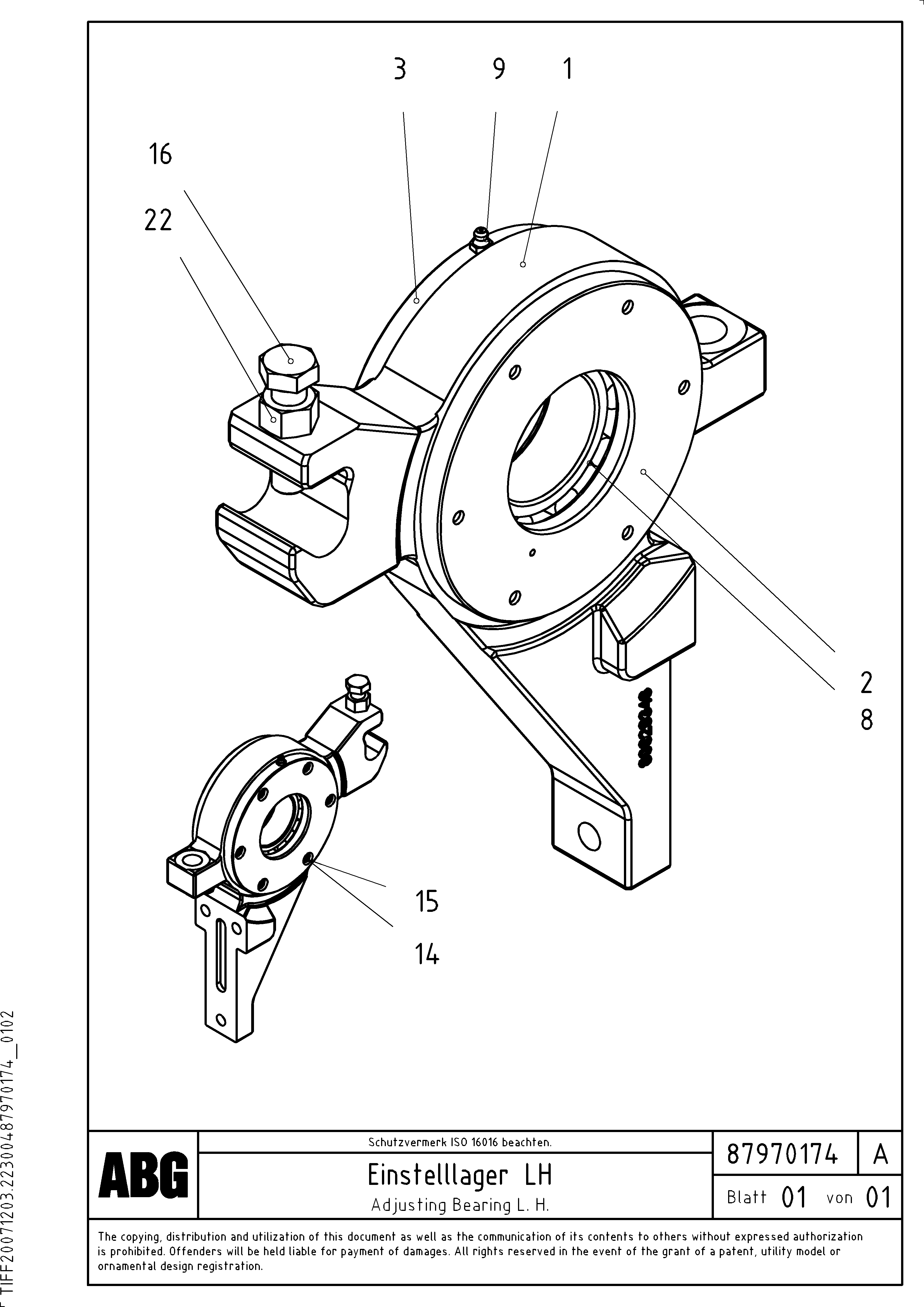 Схема запчастей Volvo ABG8820 - 69543 Adjustable bearing for tamper/basic screed VDT 121 VARIO ATT.SCREED 9,0 - 12,0M ABG8820/ABG8820B