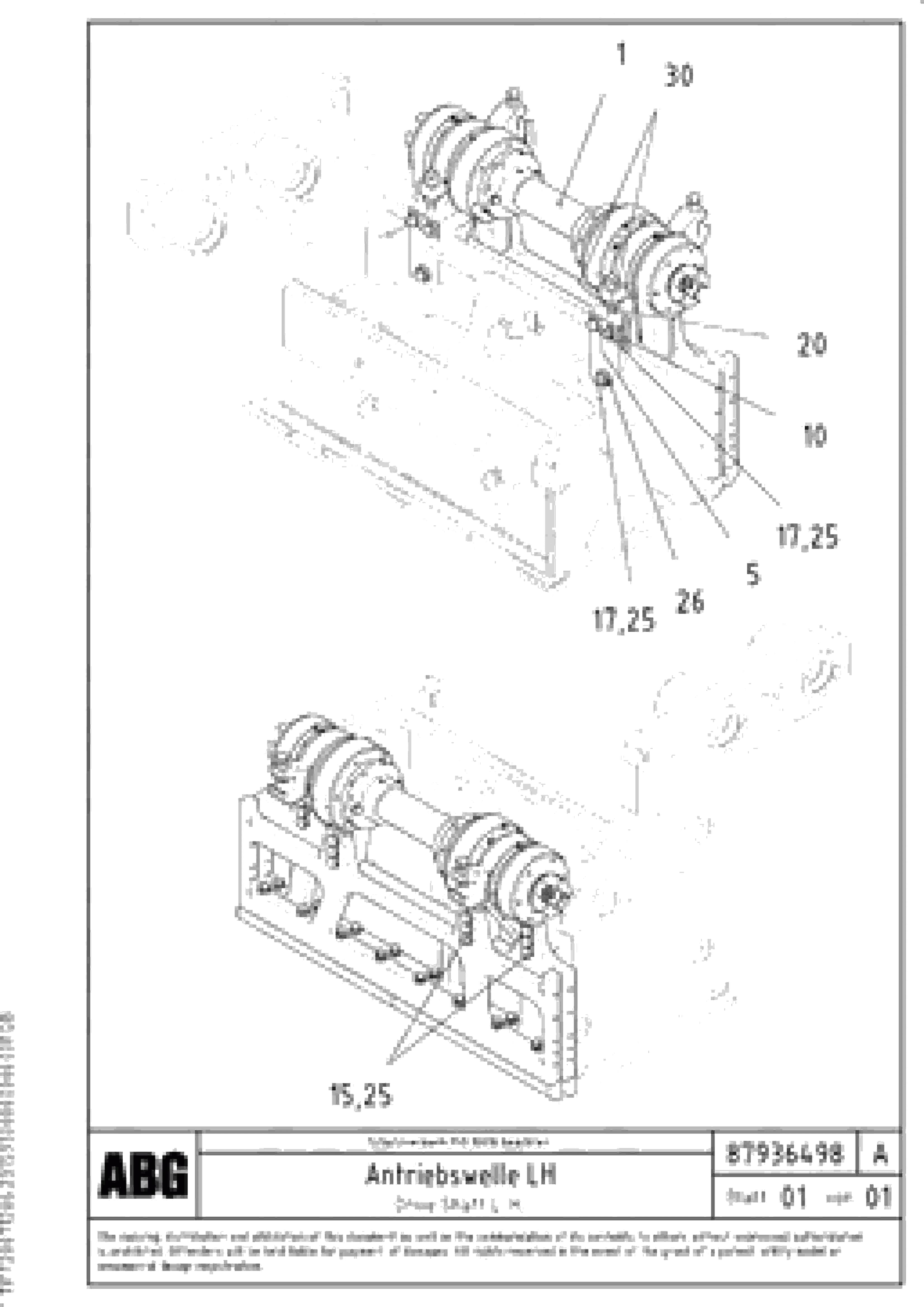 Схема запчастей Volvo ABG8820 - 70200 Tamper drive shaft for extension VDT 121 VARIO ATT.SCREED 9,0 - 12,0M ABG8820/ABG8820B