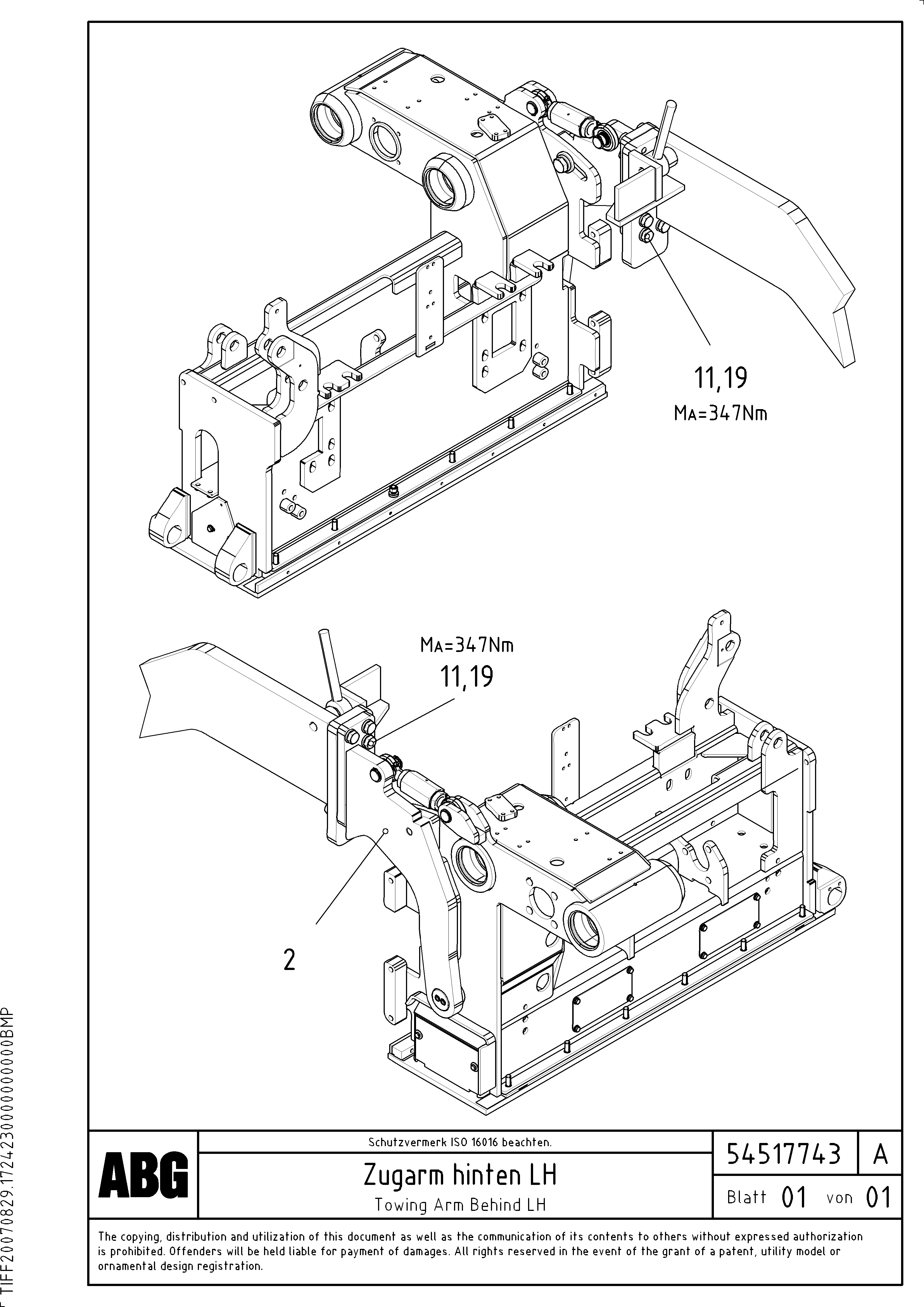 Схема запчастей Volvo ABG8820 - 72931 Towing arm behind VB 78 ETC ATT. SCREED 2,5 - 9,0 M ABG8820/ABG8820B