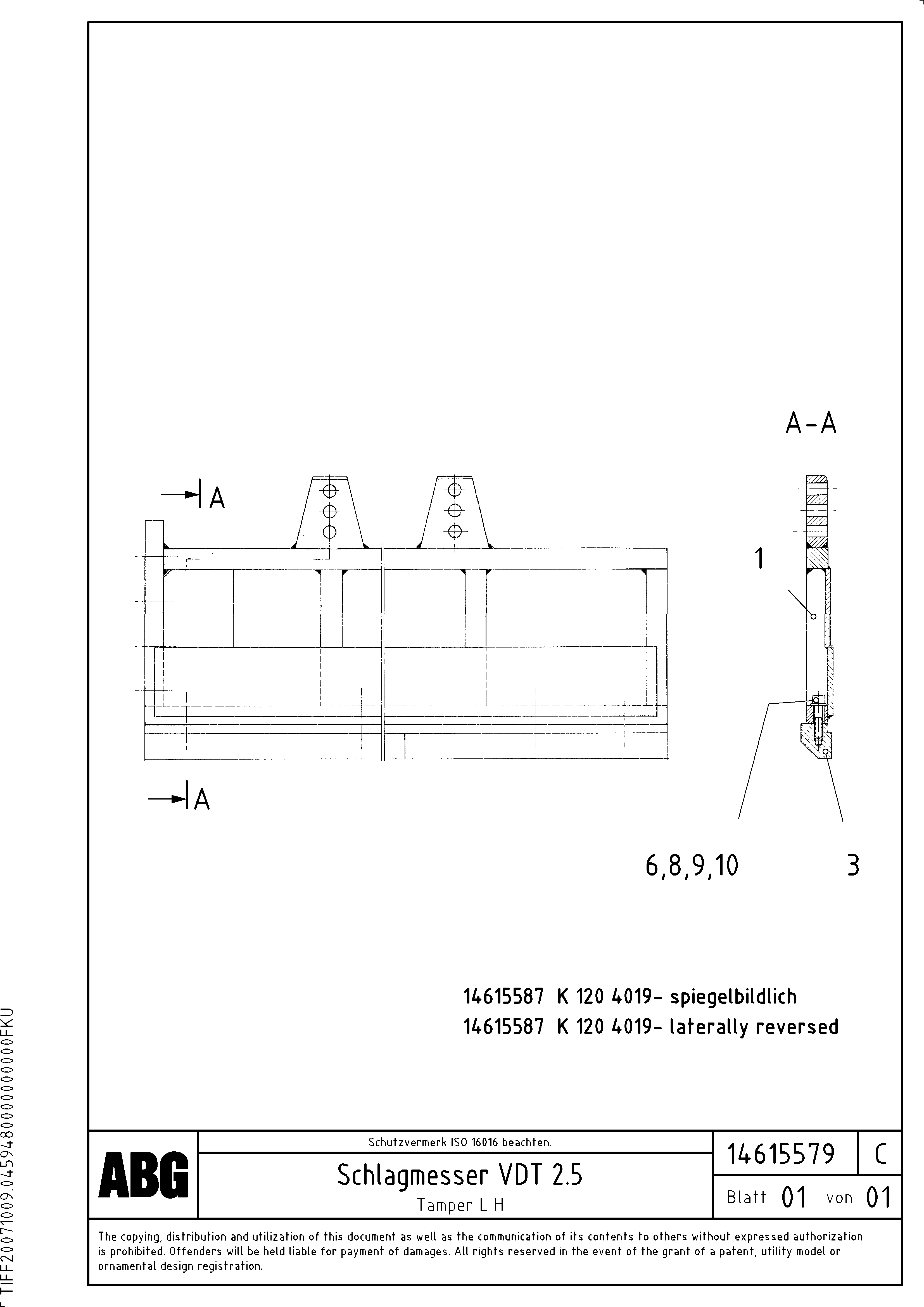 Схема запчастей Volvo ABG8820 - 70485 Tamper for basic screed VDT 121 VARIO ATT.SCREED 9,0 - 12,0M ABG8820/ABG8820B