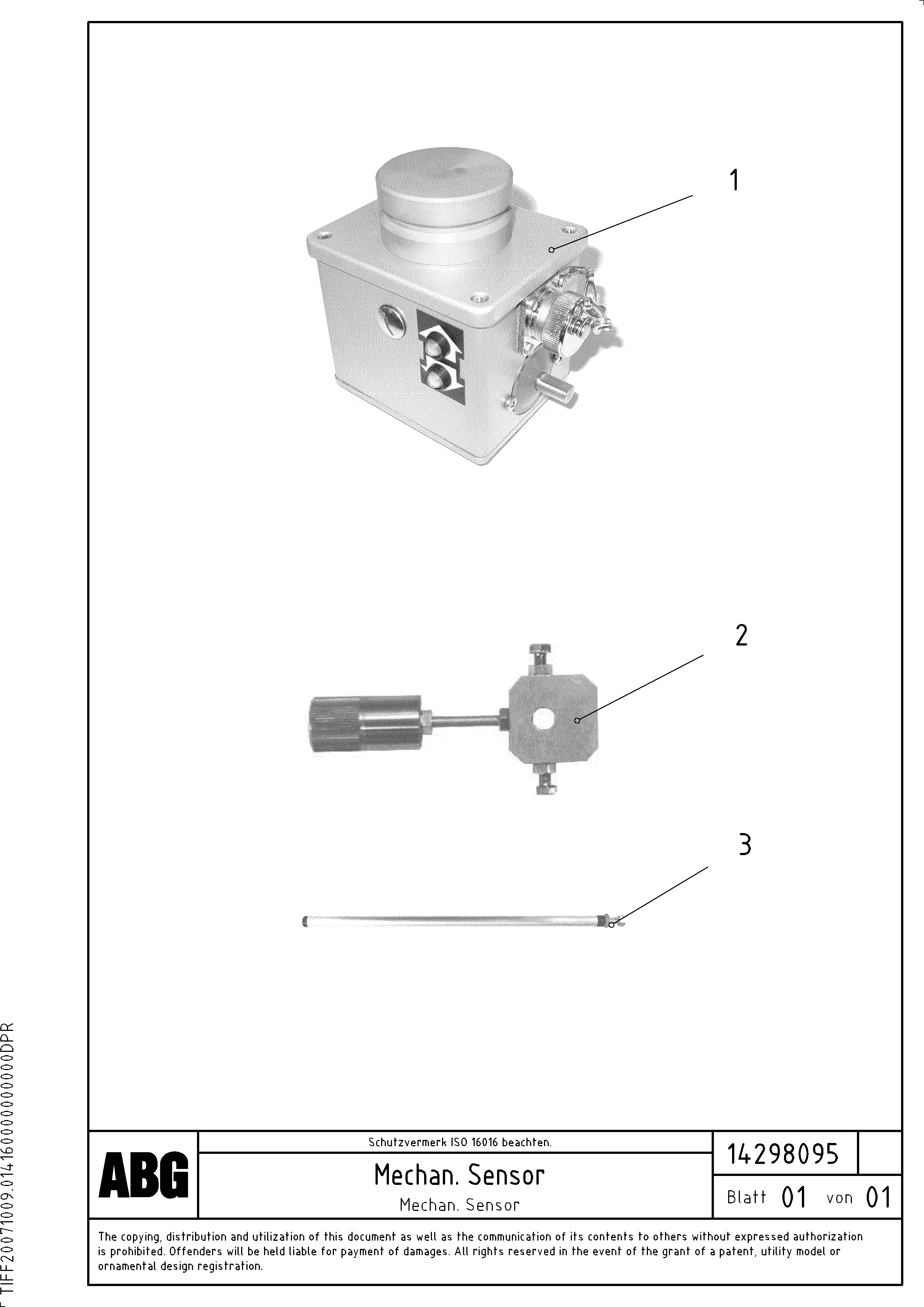 Схема запчастей Volvo ABG9820 - 48216 Mechan. Sensor ABG9820 S/N 20812 -