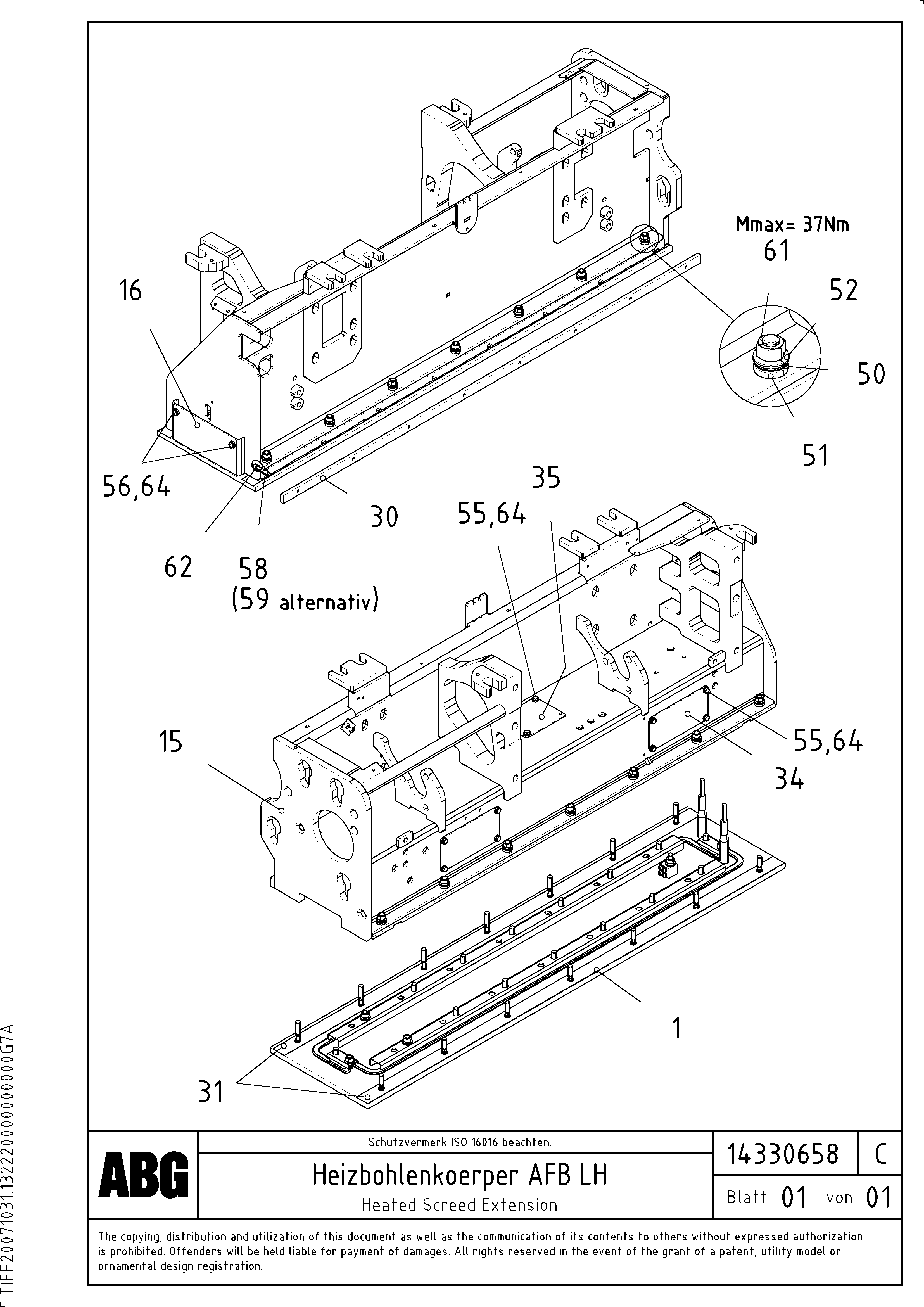 Схема запчастей Volvo ABG9820 - 80216 Heated body for extendable screed VB 88 ETC ATT. SCREED 3,0 - 9,0 M ABG9820