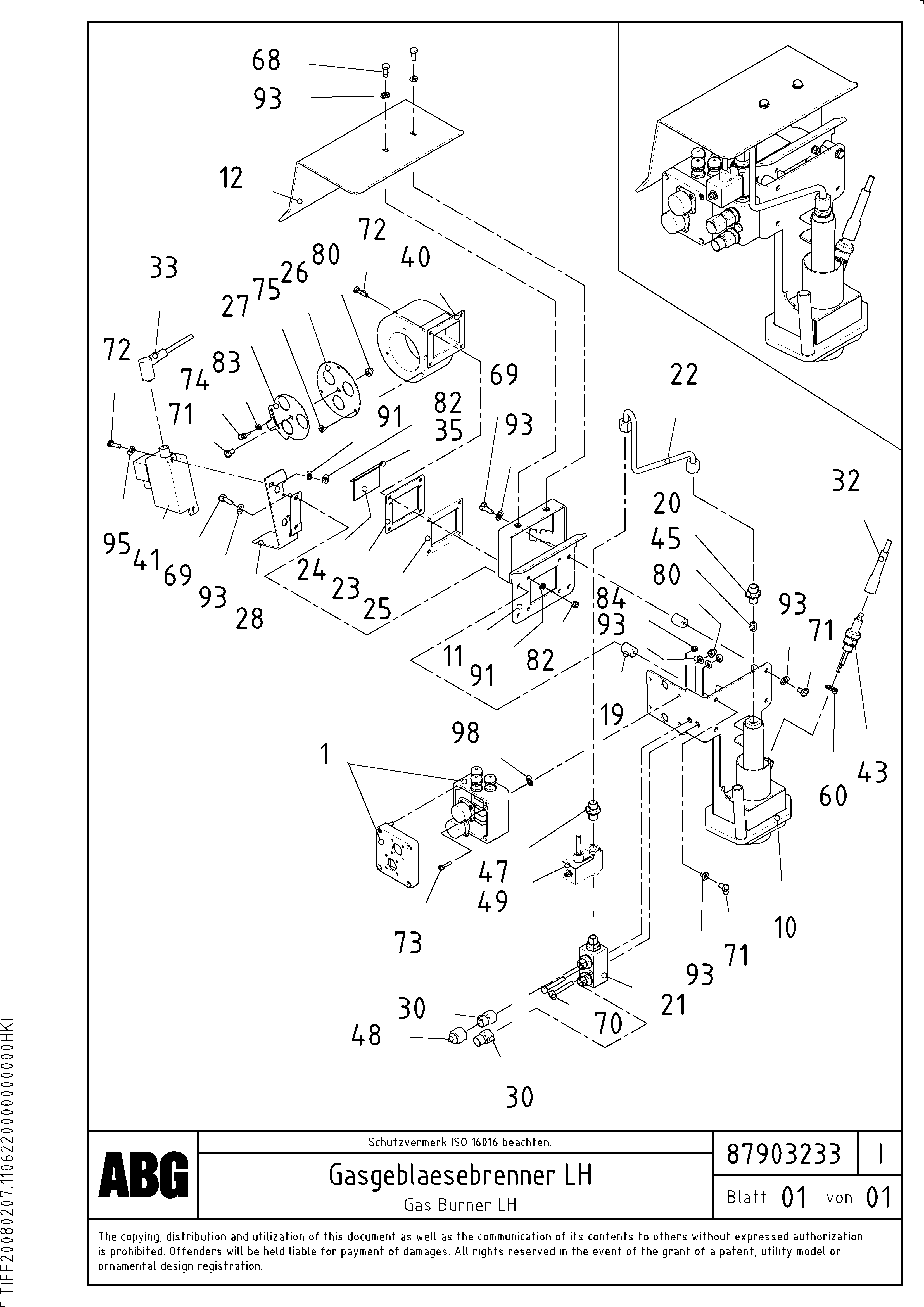 Схема запчастей Volvo ABG9820 - 68226 Gas burner for extension VB 88 GTC ATT. SCREEDS 3,0 - 9,0M ABG9820