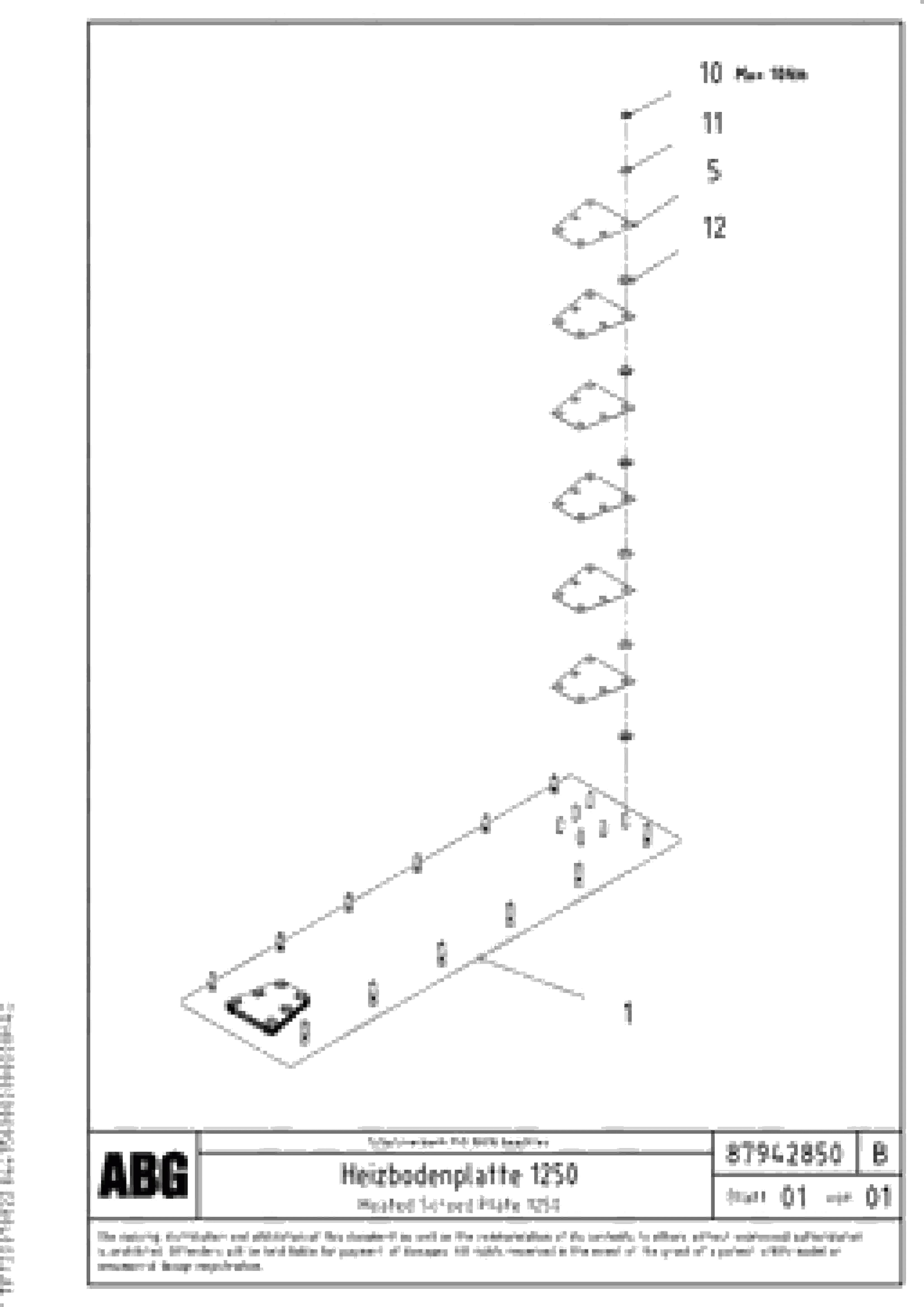 Схема запчастей Volvo ABG9820 - 68859 Heated base plate for extension VB 88 GTC ATT. SCREEDS 3,0 - 9,0M ABG9820