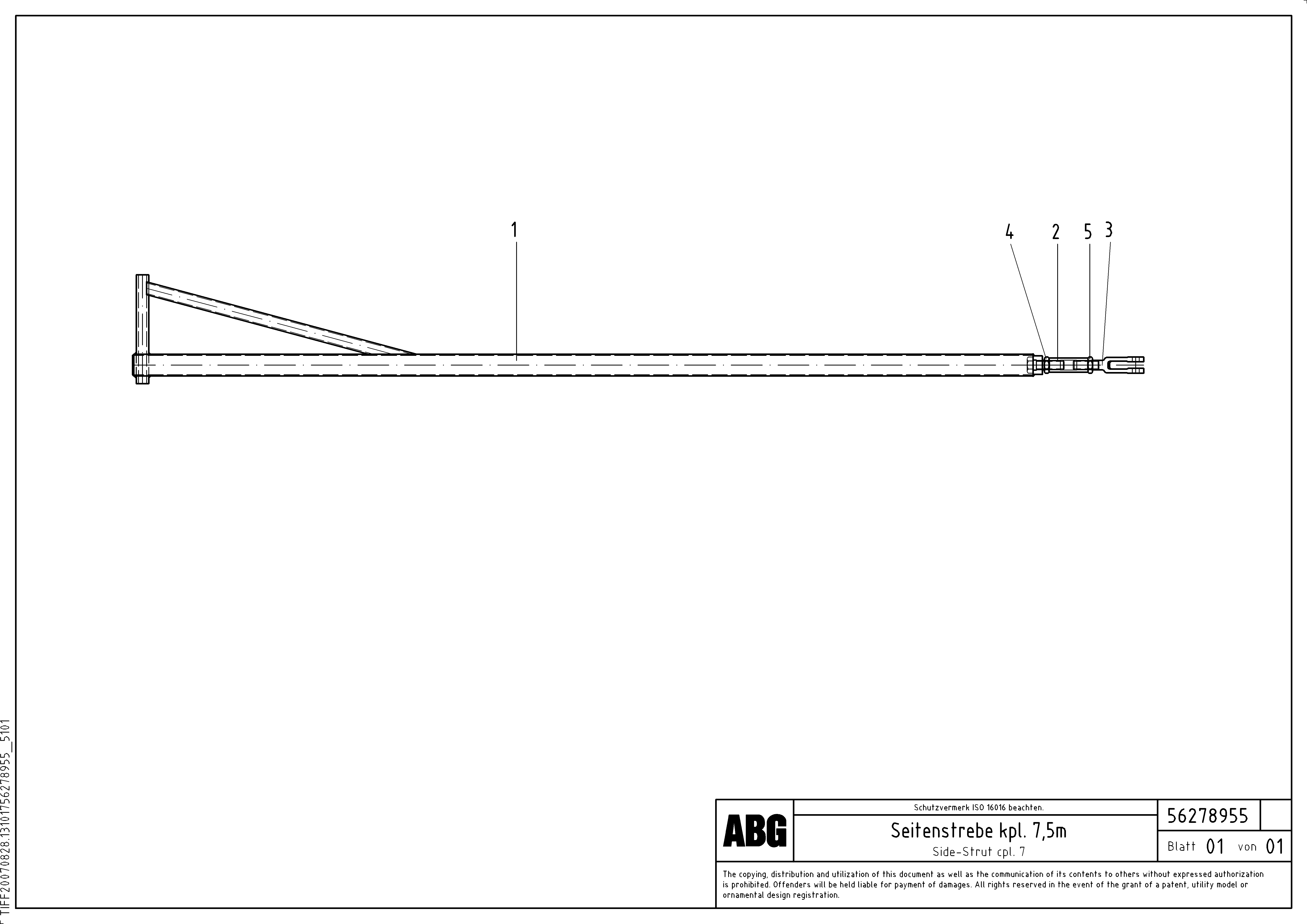 Схема запчастей Volvo ABG9820 - 73195 Side prop assembly for auger extension VDT-V 88 GTC ATT. SCREEDS 3,0 - 9,0M ABG9820