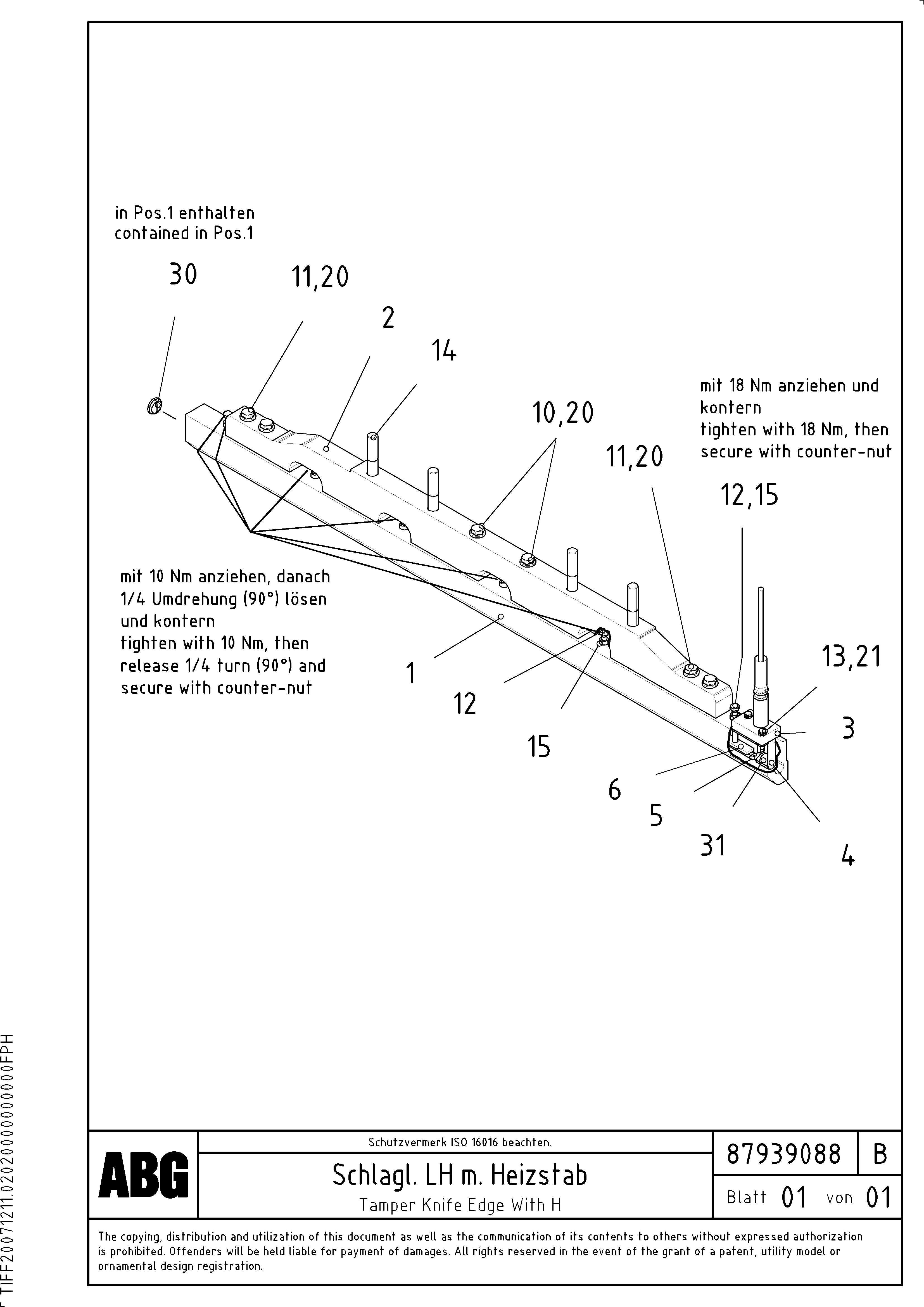 Схема запчастей Volvo ABG9820 - 88011 Tamper knife edge with heating, for extension VDT-V 88 ETC SCREEDS 3,0 - 9,0M ABG9820