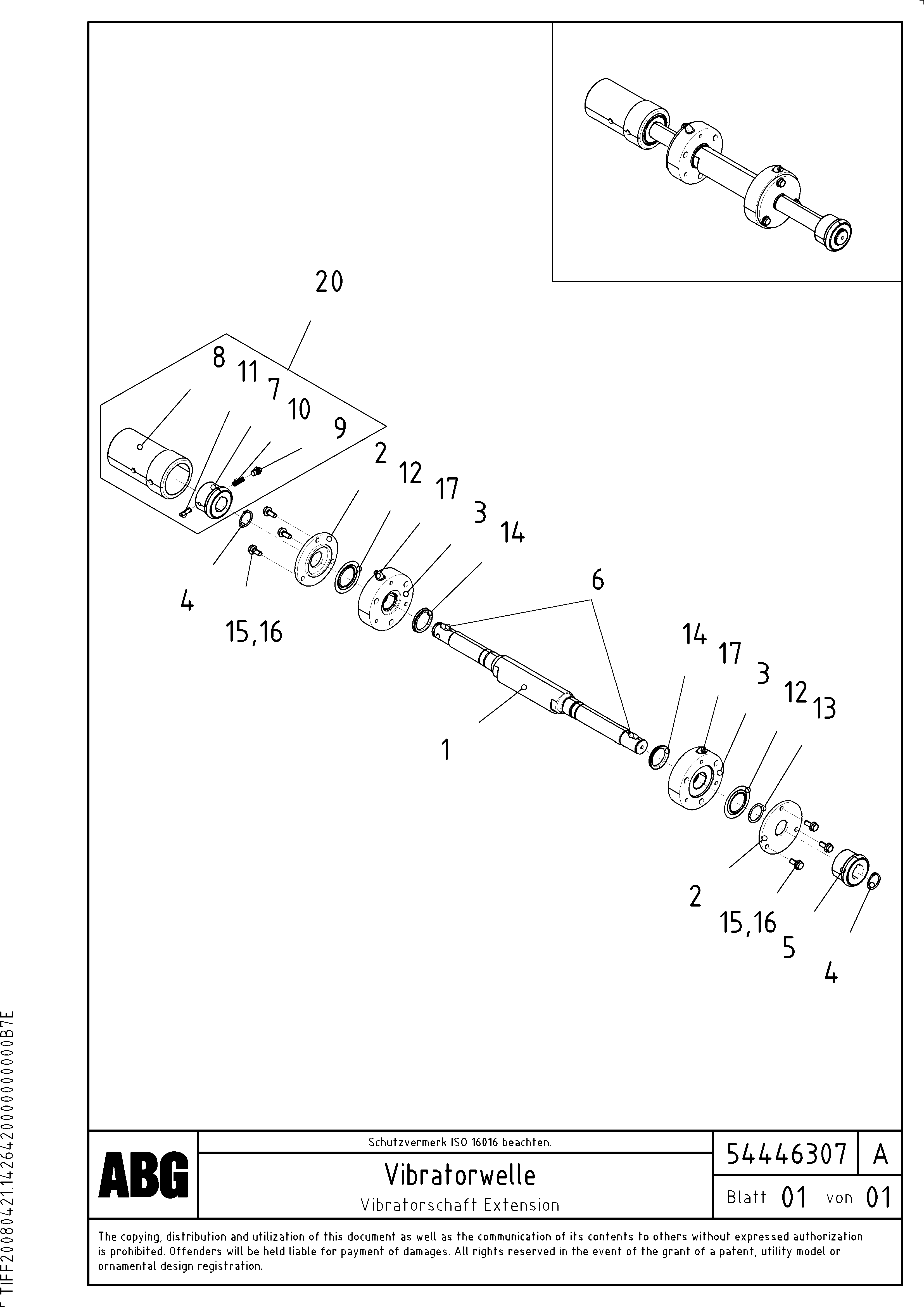 Схема запчастей Volvo ABG9820 - 81033 Vibrator shaft for extension VDT-V 88 ETC SCREEDS 3,0 - 9,0M ABG9820