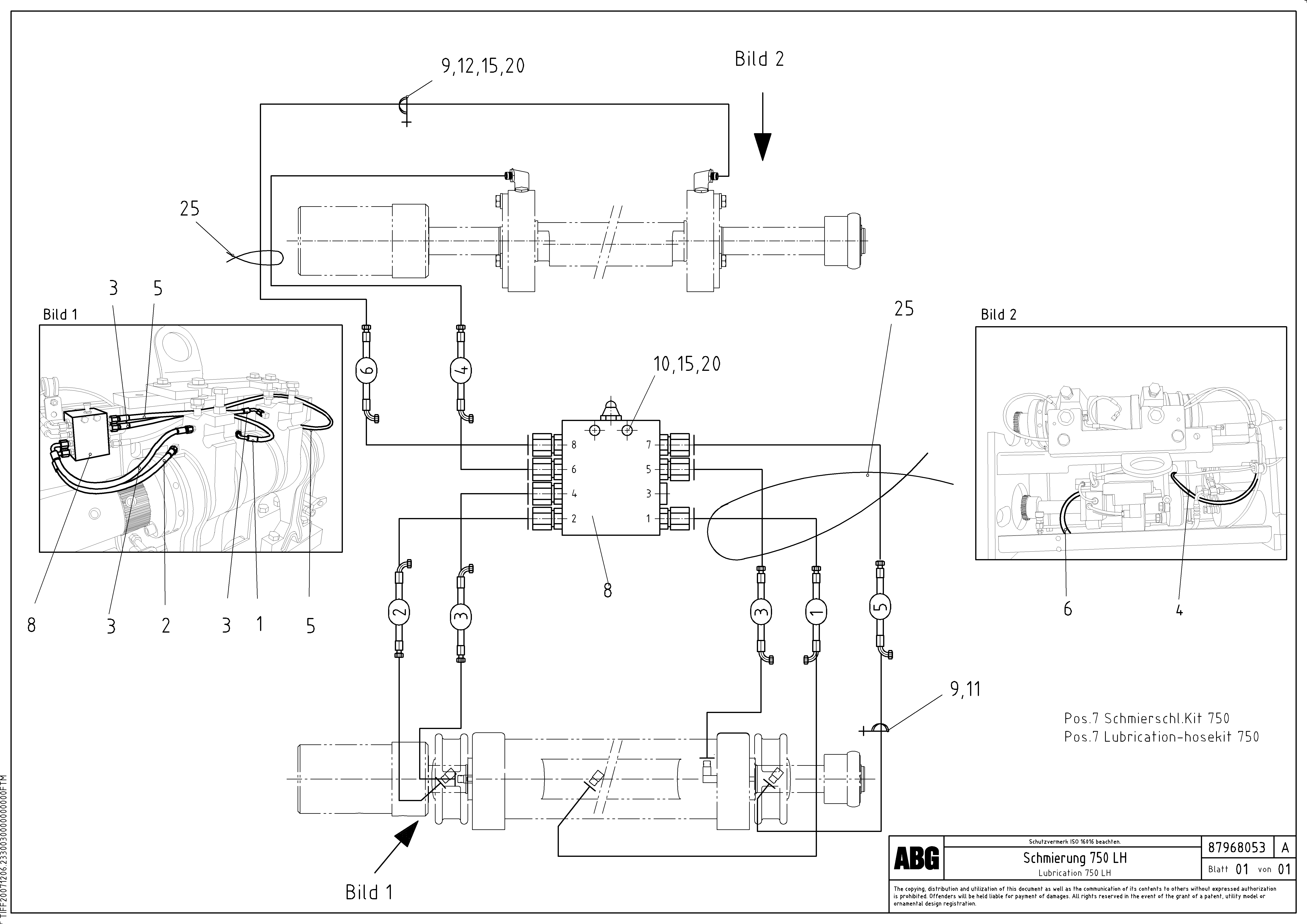Схема запчастей Volvo ABG9820 - 77220 Lubrication hose kit for extension VDT-V 88 GTC ATT. SCREEDS 3,0 - 9,0M ABG9820