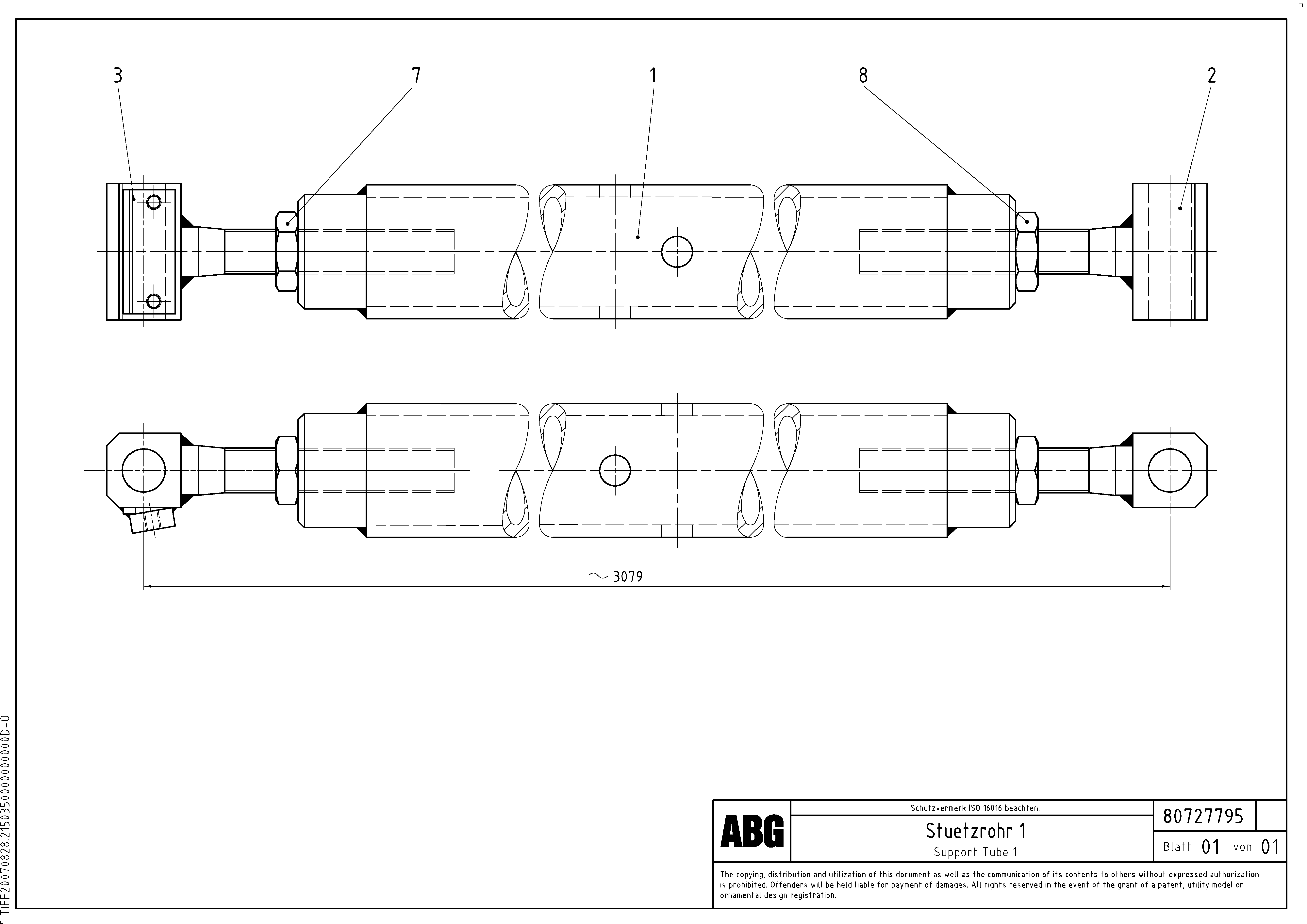Схема запчастей Volvo ABG9820 - 70910 Support tube VDT 120 ATT. SCREEDS 3,0 -13,0M ABG9820