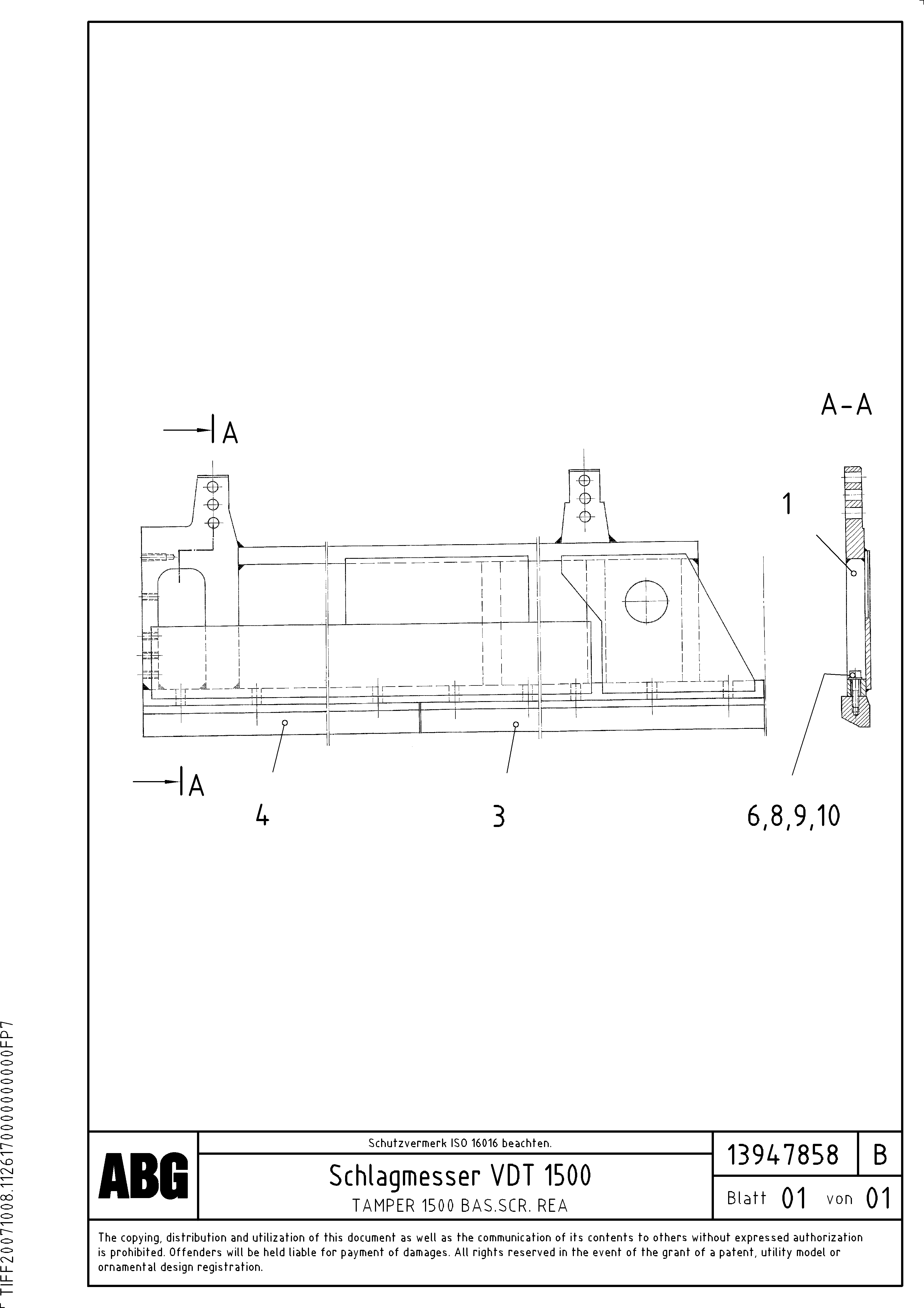 Схема запчастей Volvo ABG9820 - 67181 Tamper plate for basic screed VDT 120 ATT. SCREEDS 3,0 -13,0M ABG9820
