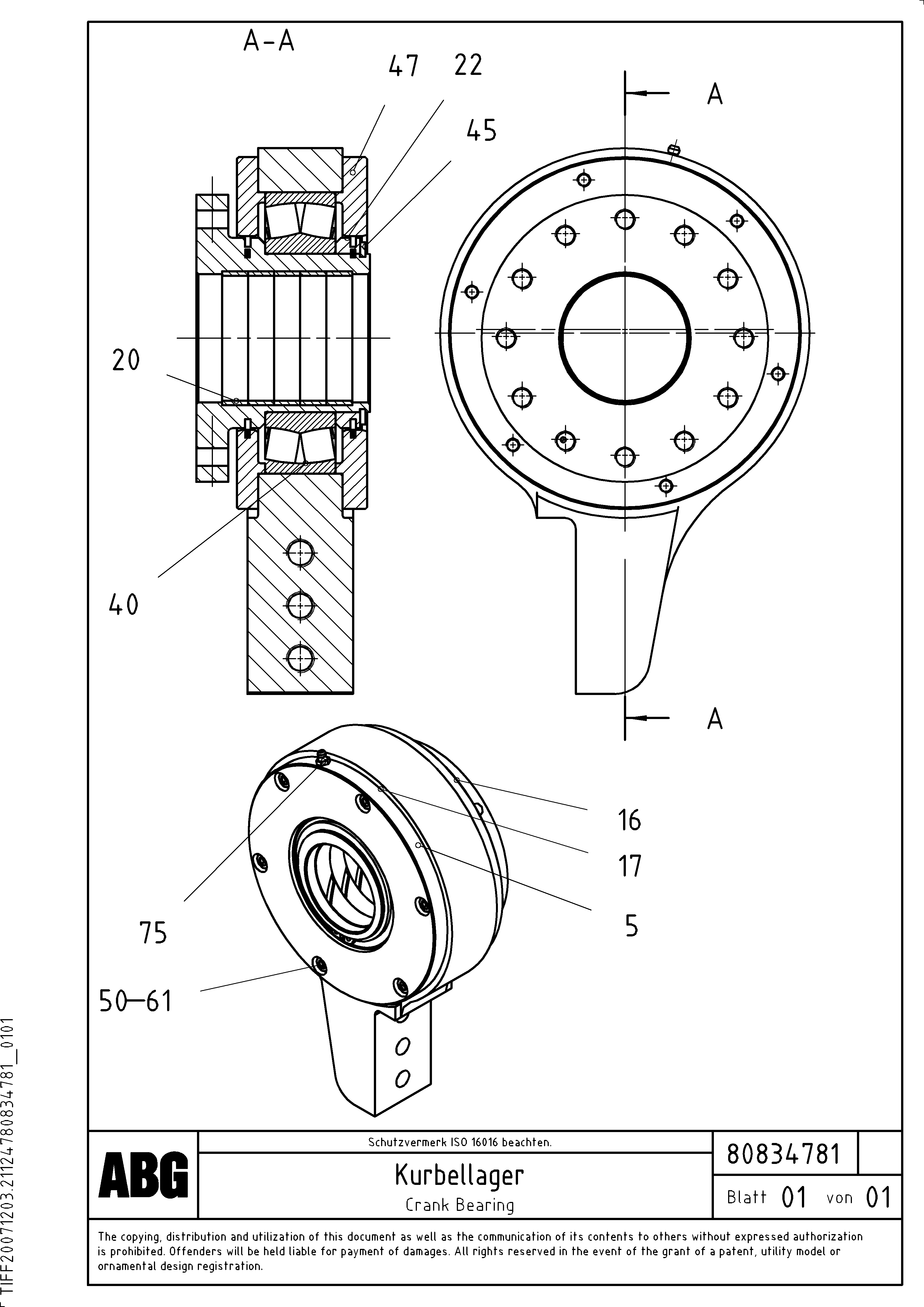 Схема запчастей Volvo ABG9820 - 67188 Crank bearing for basic screed VDT 120 ATT. SCREEDS 3,0 -13,0M ABG9820