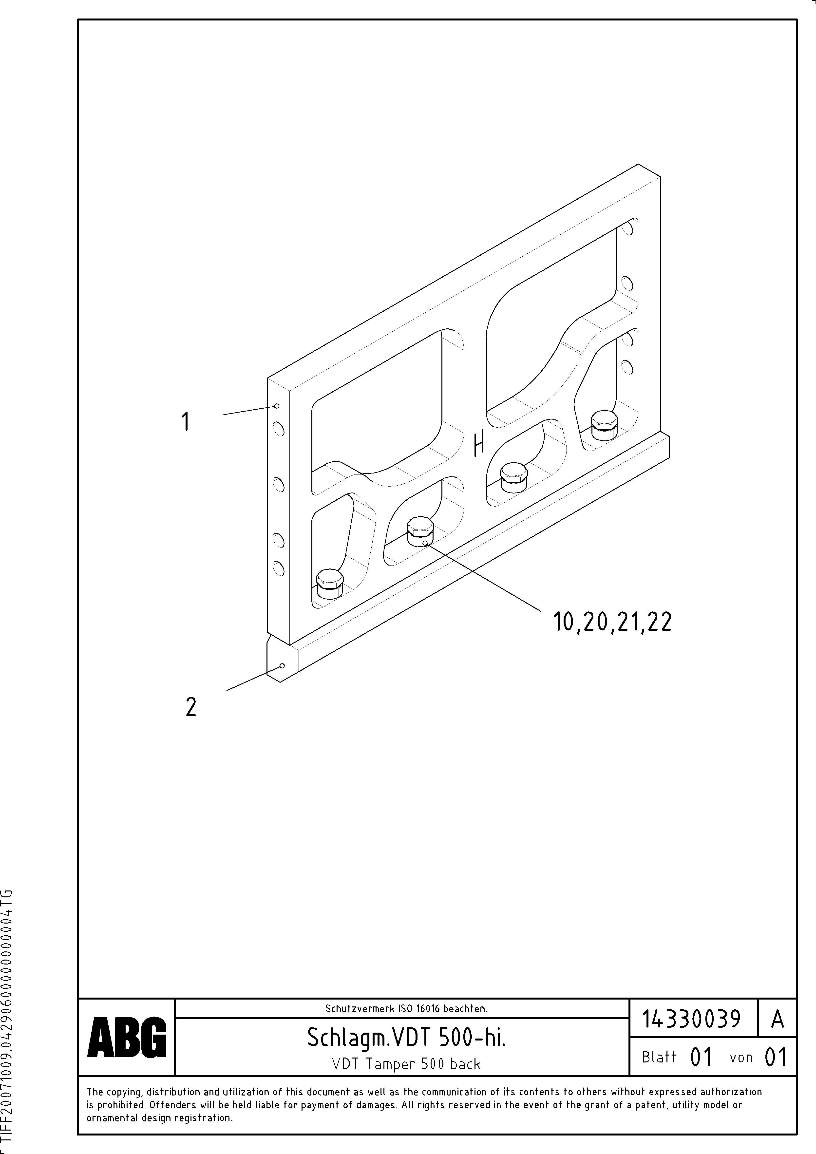 Схема запчастей Volvo ABG9820 - 67200 Tamper bar VDT 120 ATT. SCREEDS 3,0 -13,0M ABG9820