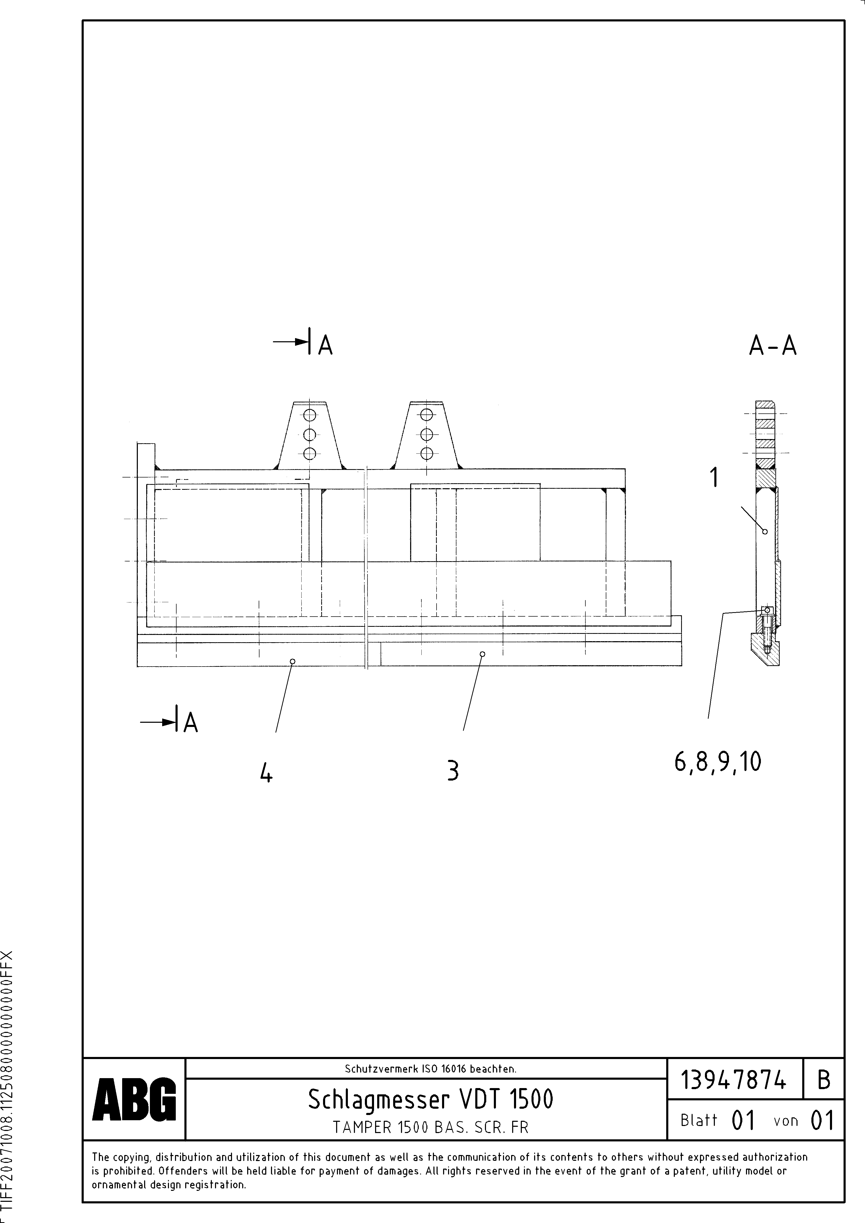 Схема запчастей Volvo ABG9820 - 71194 Tamper plate for basic screed VDT 120 VARIO ATT. SCREEDS 5,0 -12,5M ABG9820