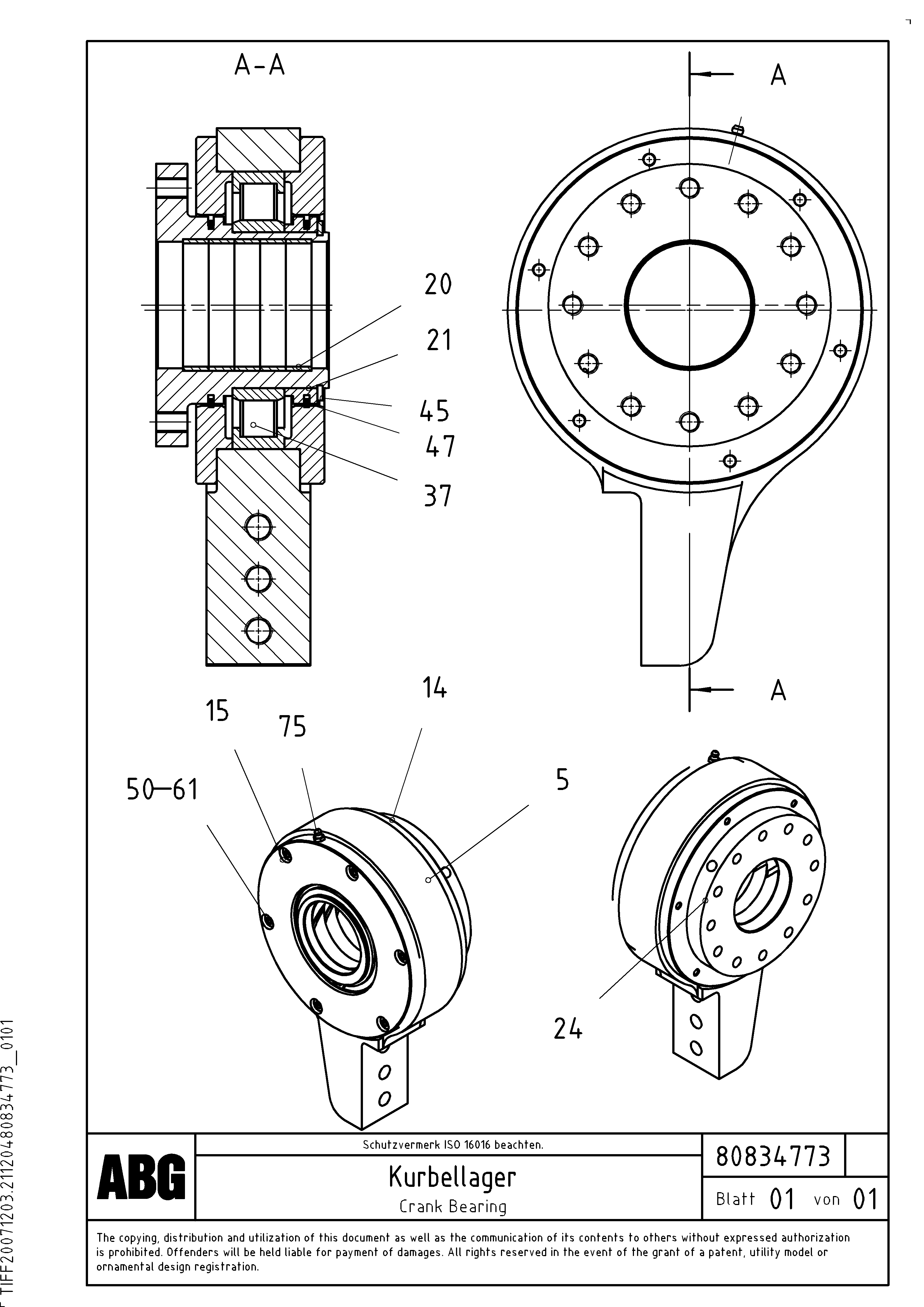 Схема запчастей Volvo ABG9820 - 71206 Crank bearing for basic screed VDT 120 VARIO ATT. SCREEDS 5,0 -12,5M ABG9820
