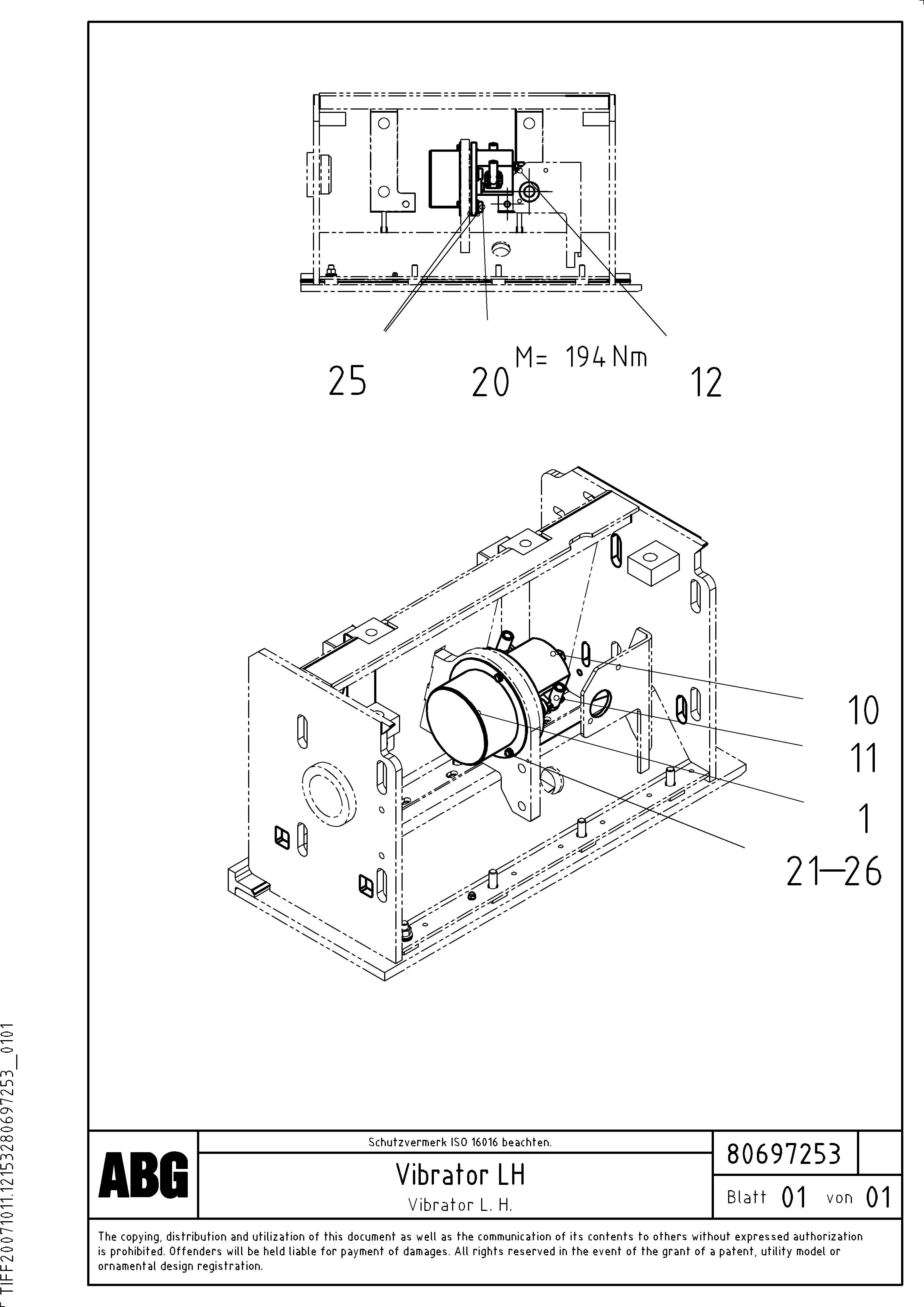 Схема запчастей Volvo ABG9820 - 71783 Vibrator for extension VDT 120 VARIO ATT. SCREEDS 5,0 -12,5M ABG9820