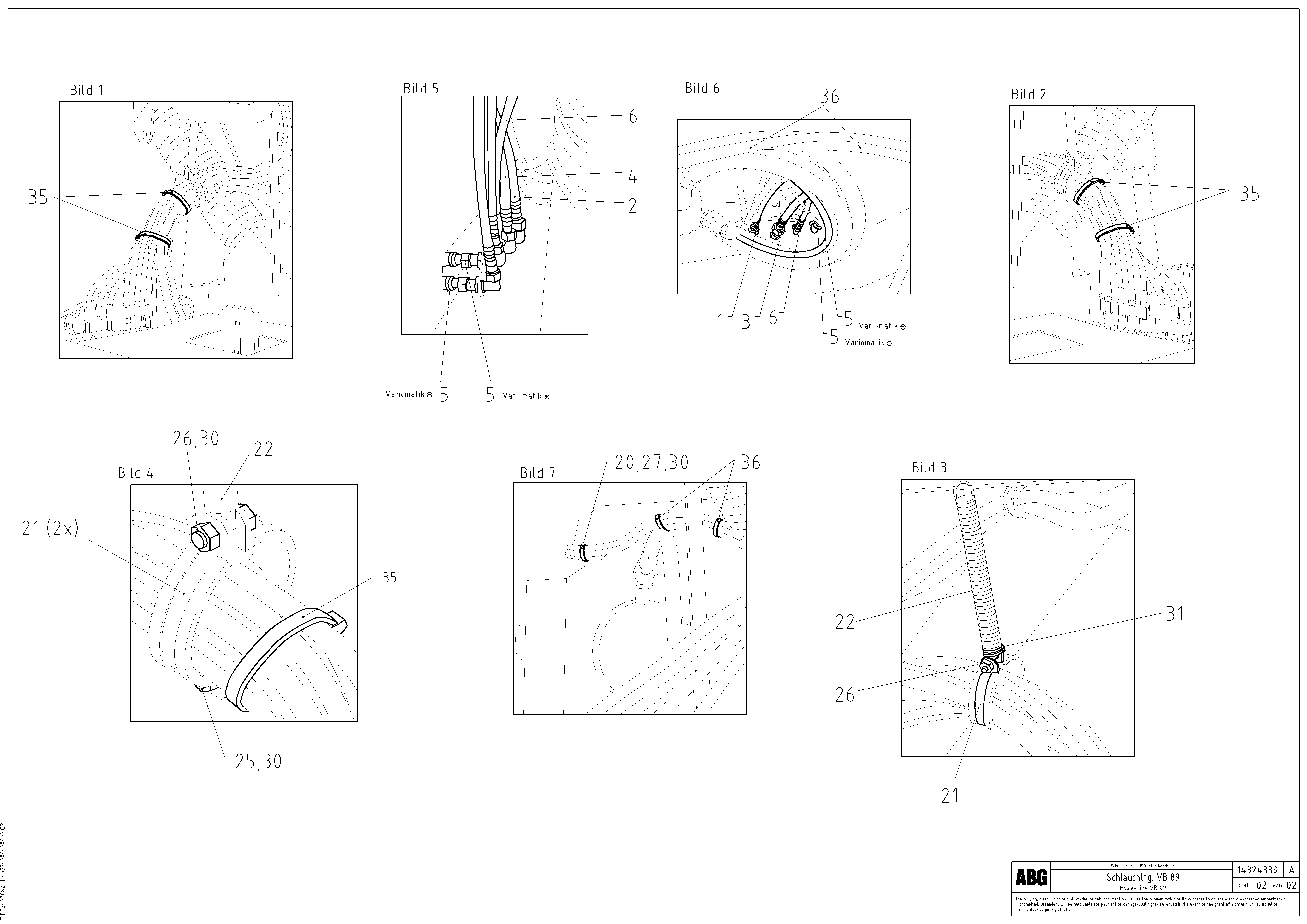 Схема запчастей Volvo ABG9820 - 63508 Hose line from paver to connection block VB 89 ETC ATT. SCREEDS 3,0 - 9,0M ABG9820
