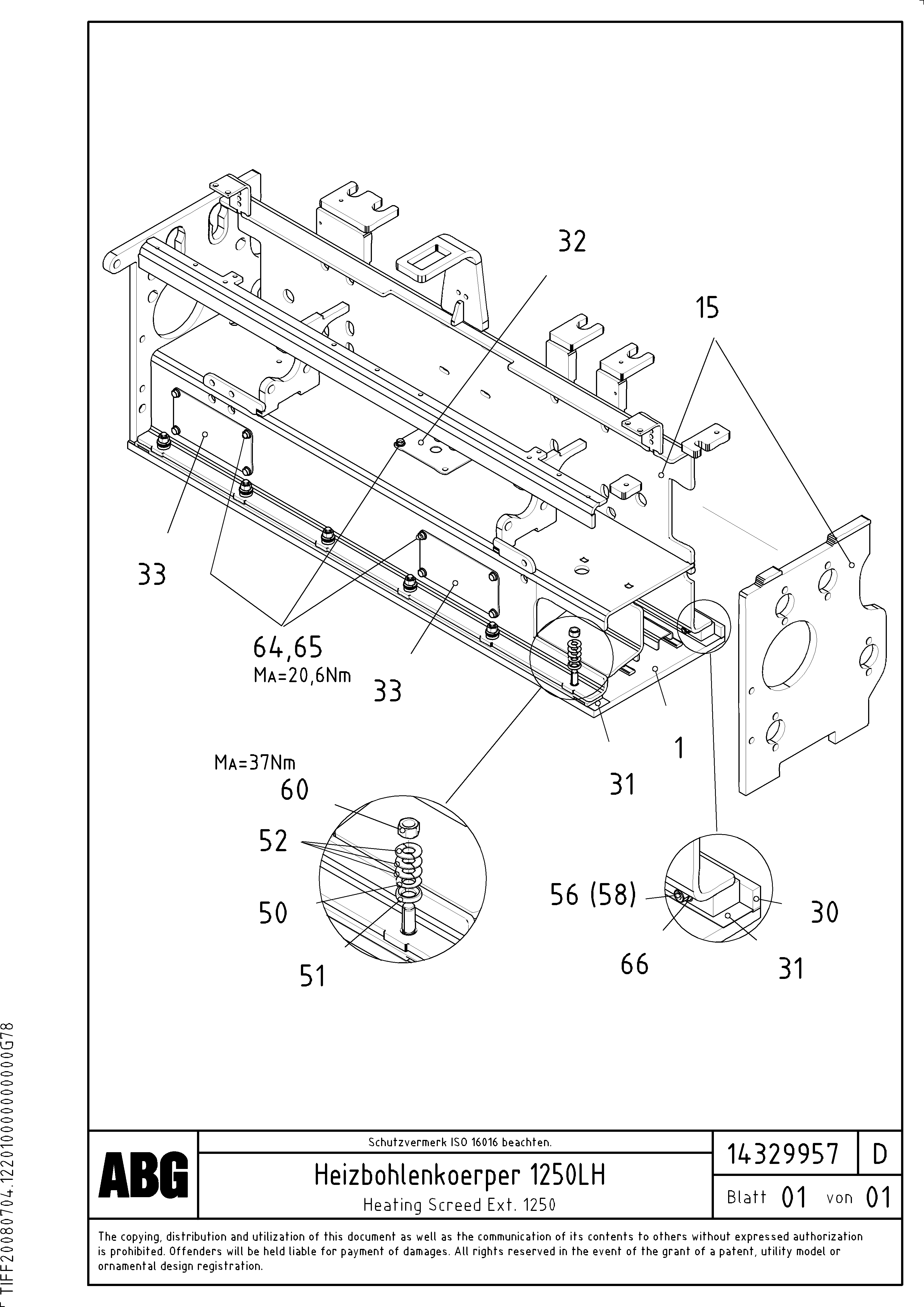 Схема запчастей Volvo ABG9820 - 64543 Heating screed extension VB 89 ETC ATT. SCREEDS 3,0 - 9,0M ABG9820
