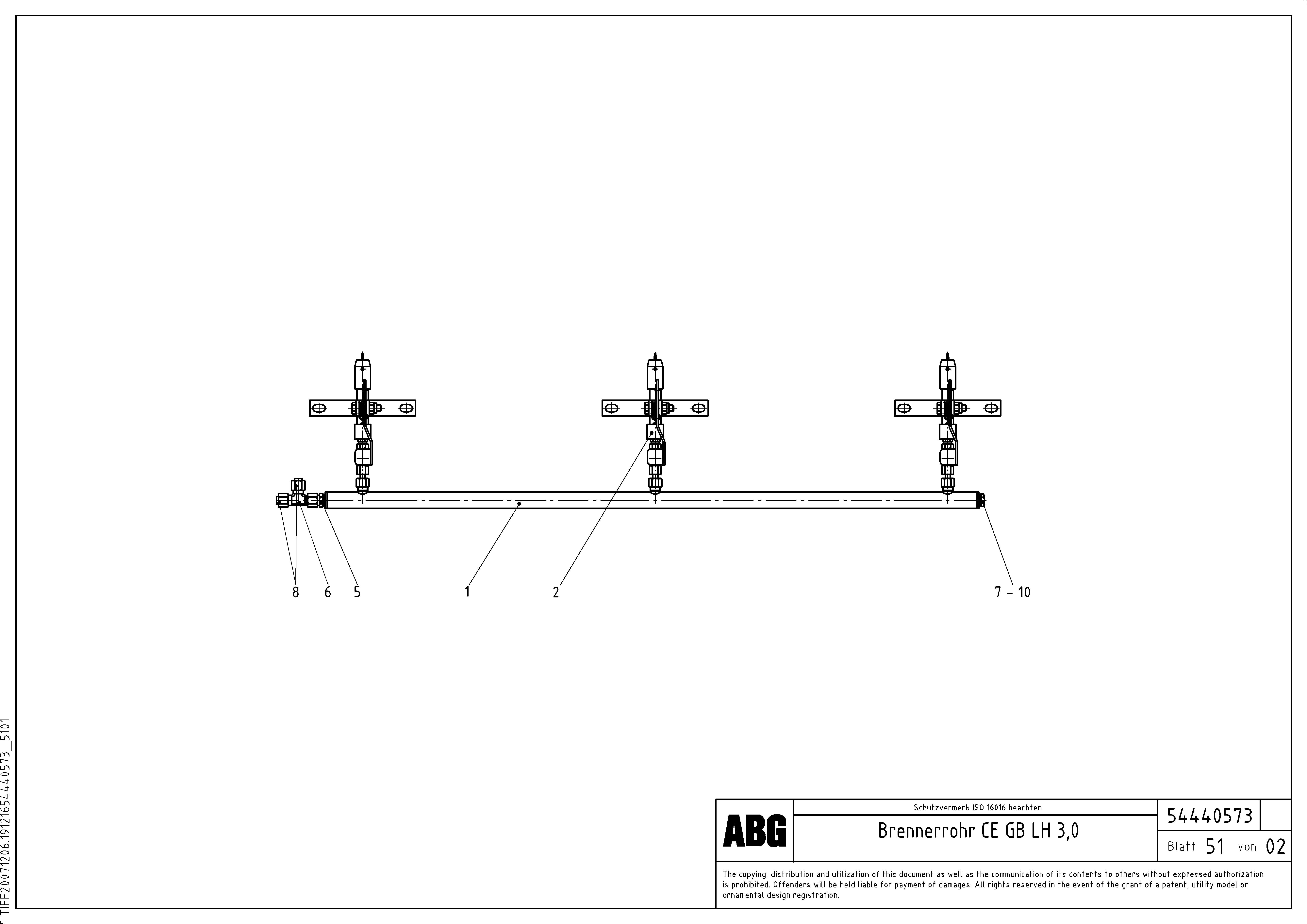 Схема запчастей Volvo ABG9820 - 66528 Burner tube for extendable screed MB 120 ATT. SCREEDS 3,0 -16,0M ABG9820
