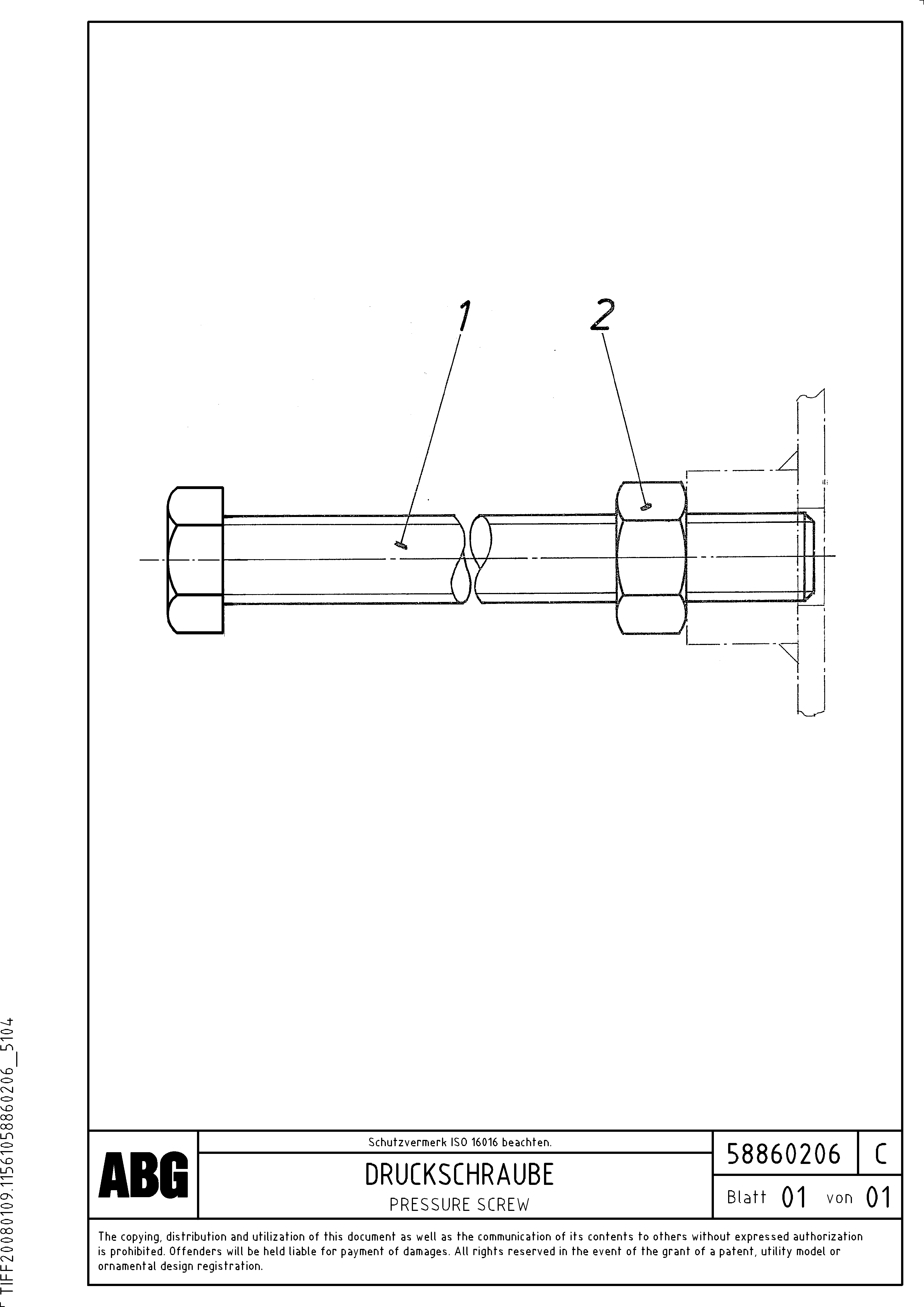 Схема запчастей Volvo ABG9820 - 64820 Pressure screw MB 120 ATT. SCREEDS 3,0 -16,0M ABG9820