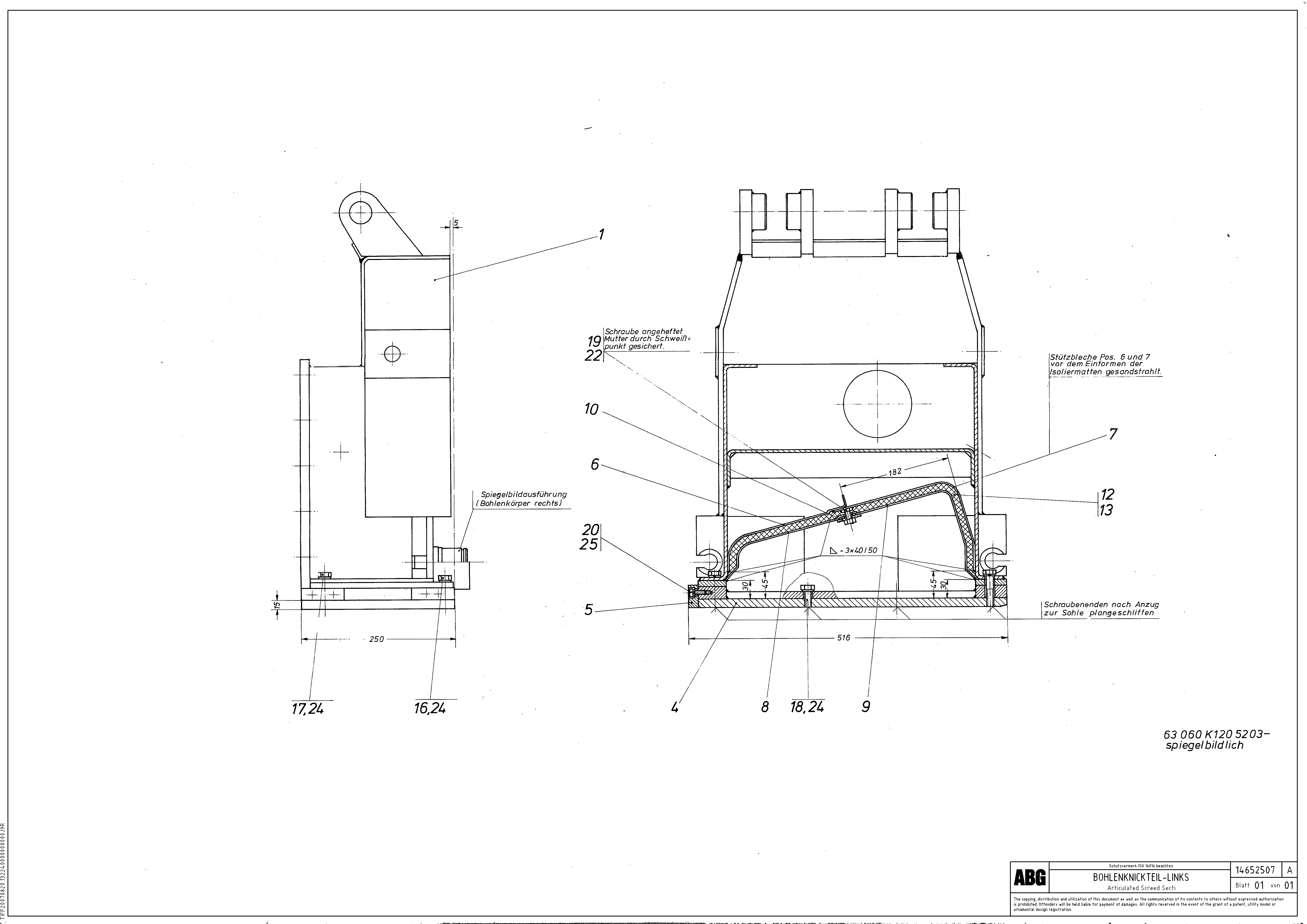 Схема запчастей Volvo ABG9820 - 65122 Articulated screed extension MB 120 ATT. SCREEDS 3,0 -16,0M ABG9820