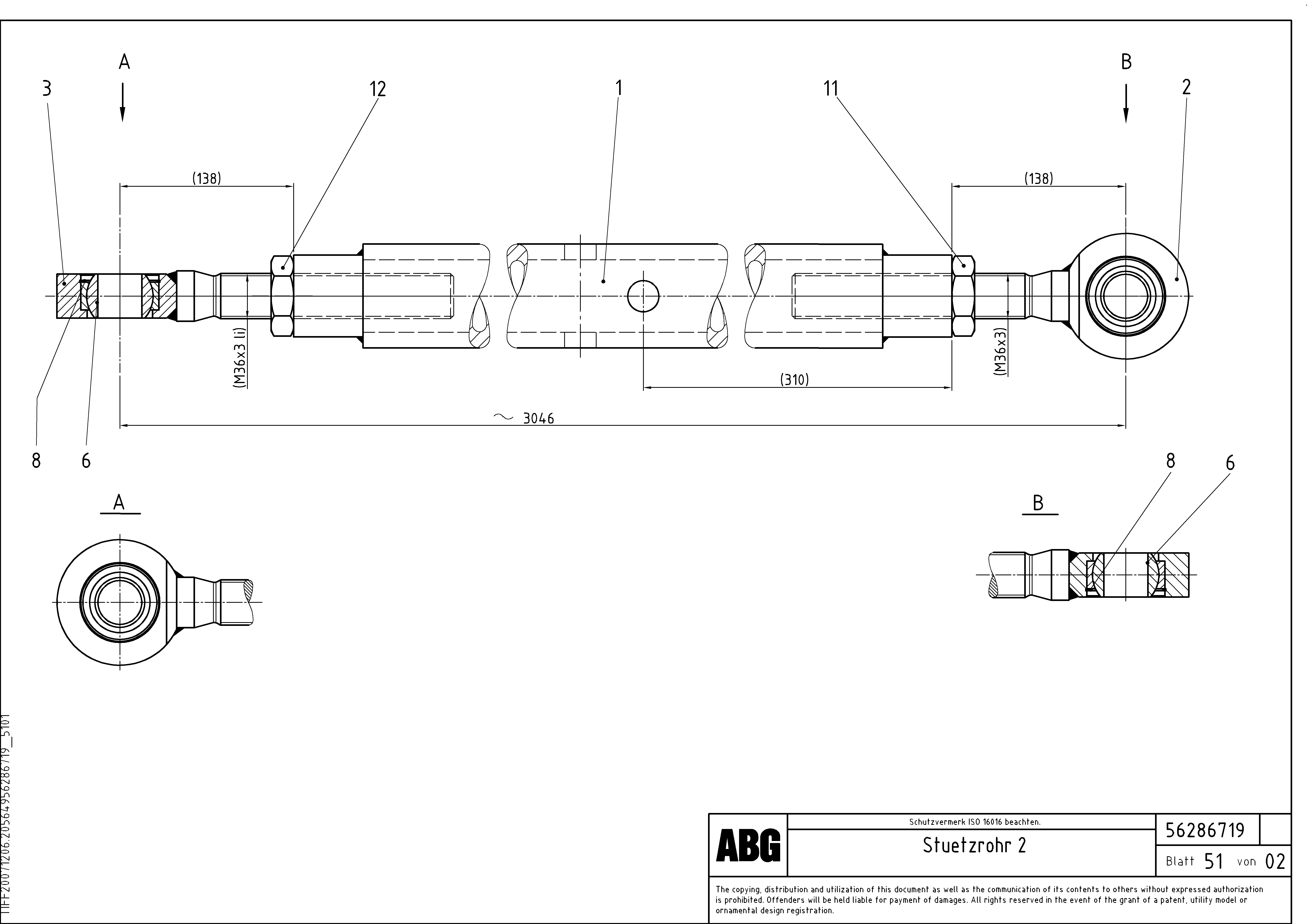 Схема запчастей Volvo ABG9820 - 67073 Support tube for extendable screed MB 120 ATT. SCREEDS 3,0 -16,0M ABG9820