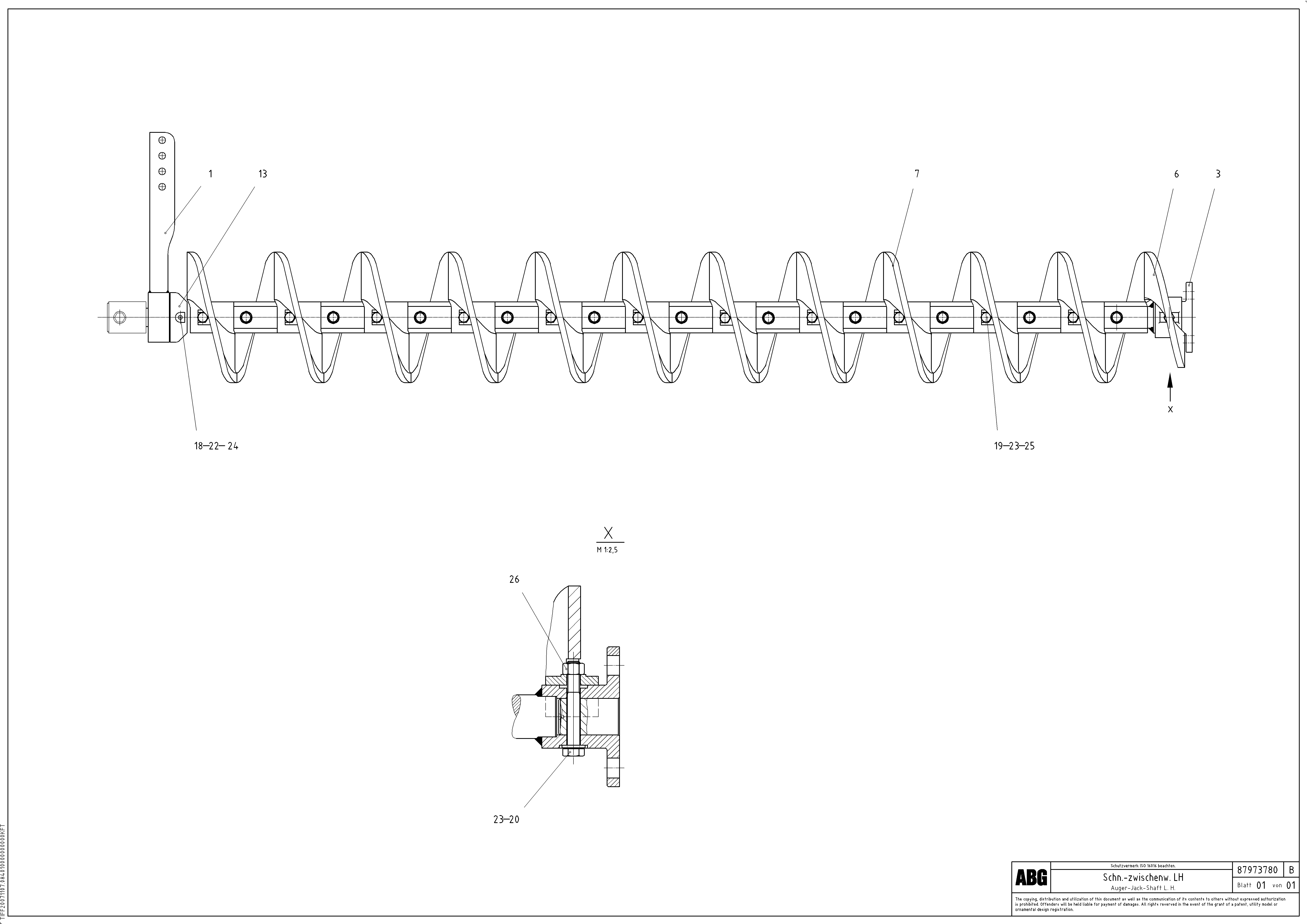 Схема запчастей Volvo ABG9820 - 67089 Auger jack shaft MB 120 ATT. SCREEDS 3,0 -16,0M ABG9820