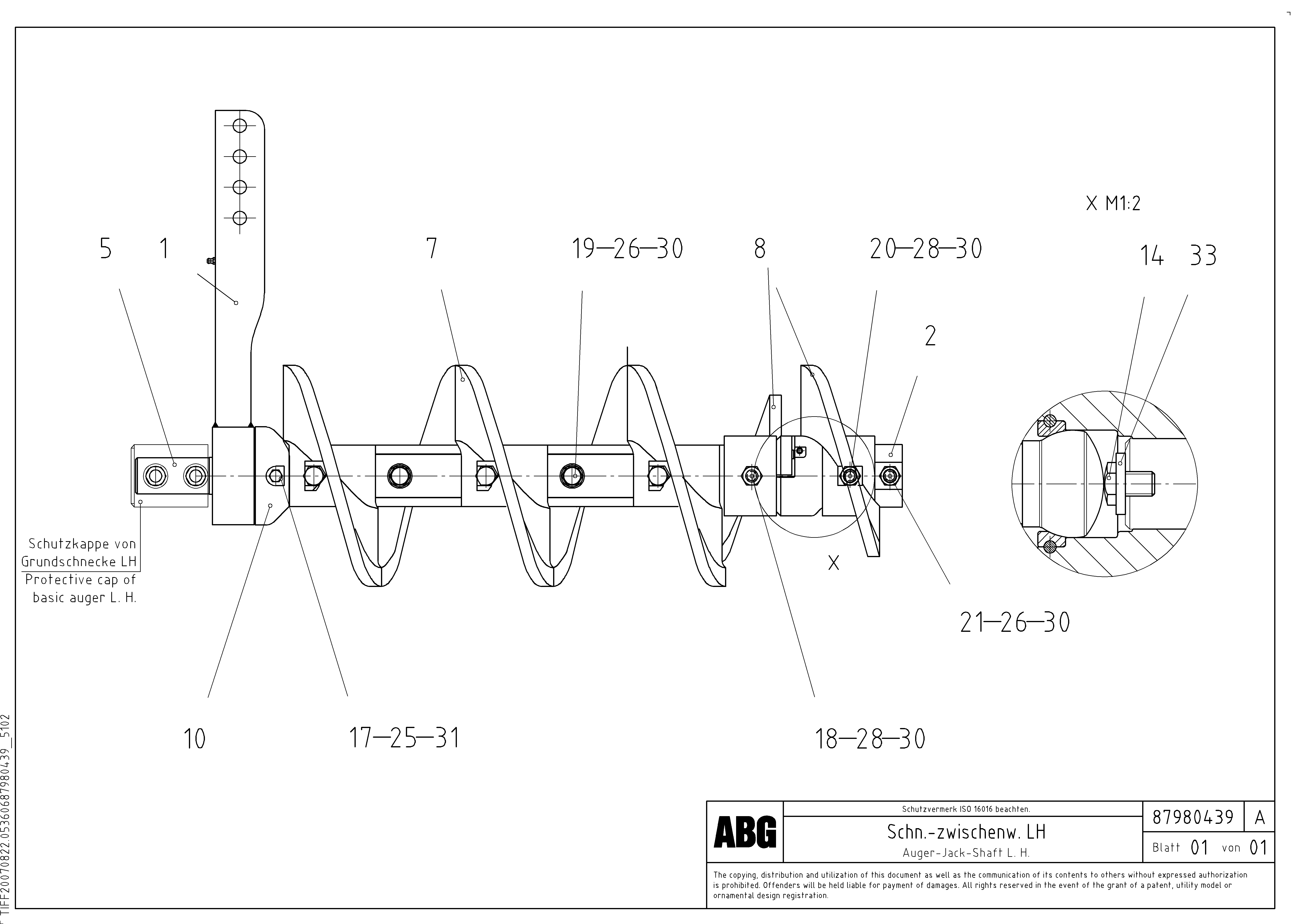 Схема запчастей Volvo ABG9820 - 67093 Auger jack shaft MB 120 ATT. SCREEDS 3,0 -16,0M ABG9820