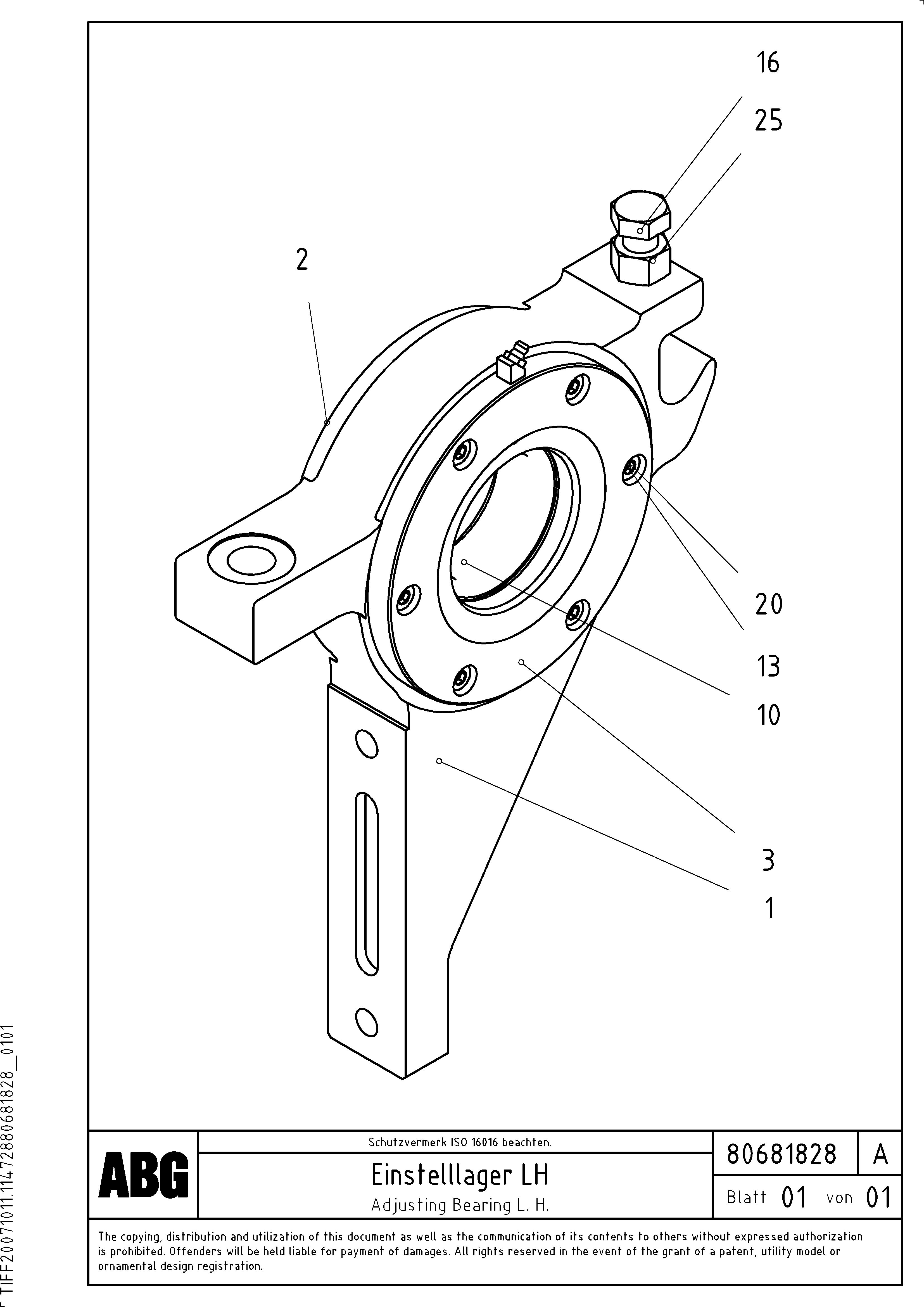 Схема запчастей Volvo ABG9820 - 65139 Adjustable bearing for extension MB 120 VARIO ATT. SCREEDS 5,0 -12,5M ABG9820