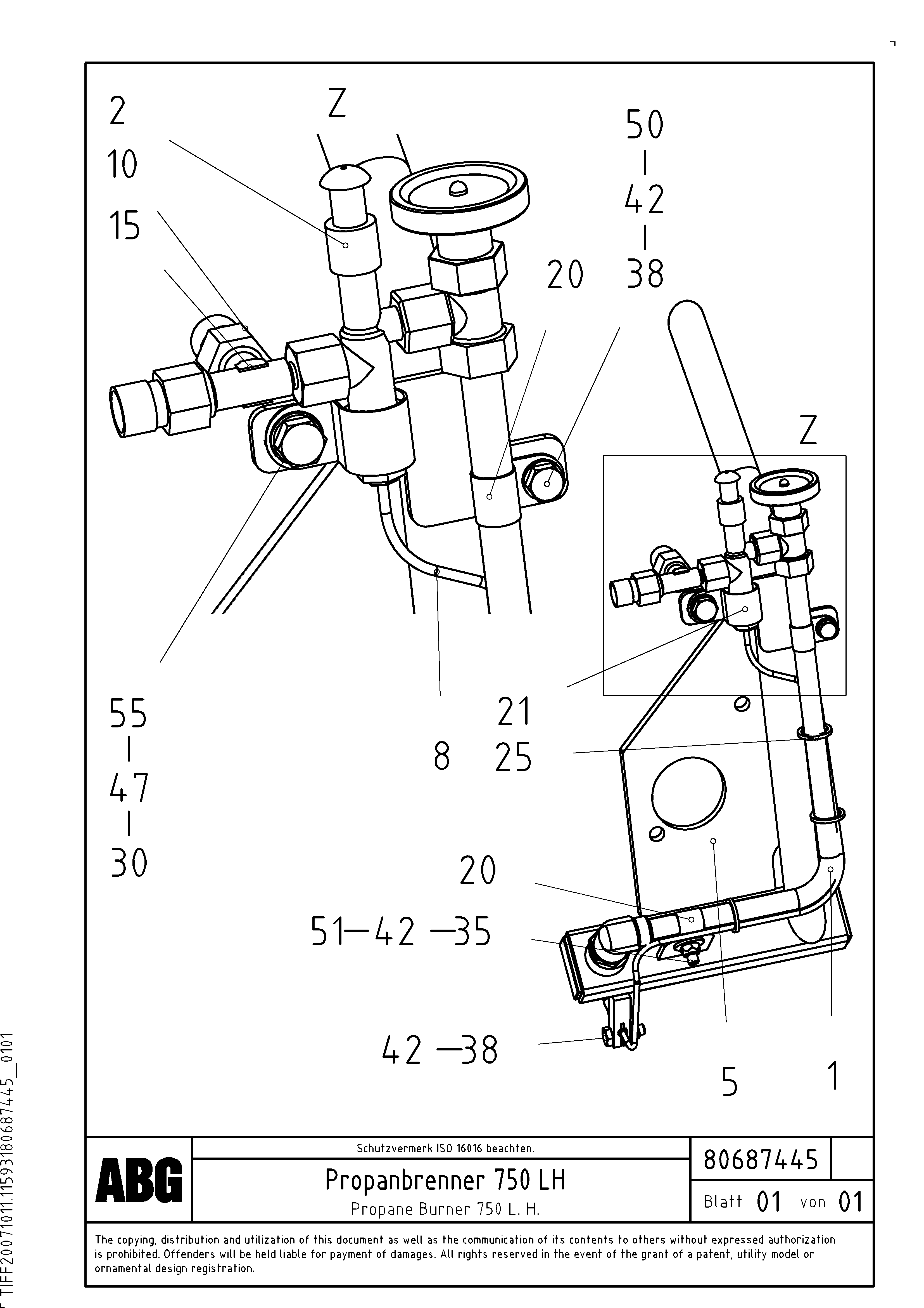 Схема запчастей Volvo ABG9820 - 62463 Gas burner for extension MB 120 VARIO ATT. SCREEDS 5,0 -12,5M ABG9820
