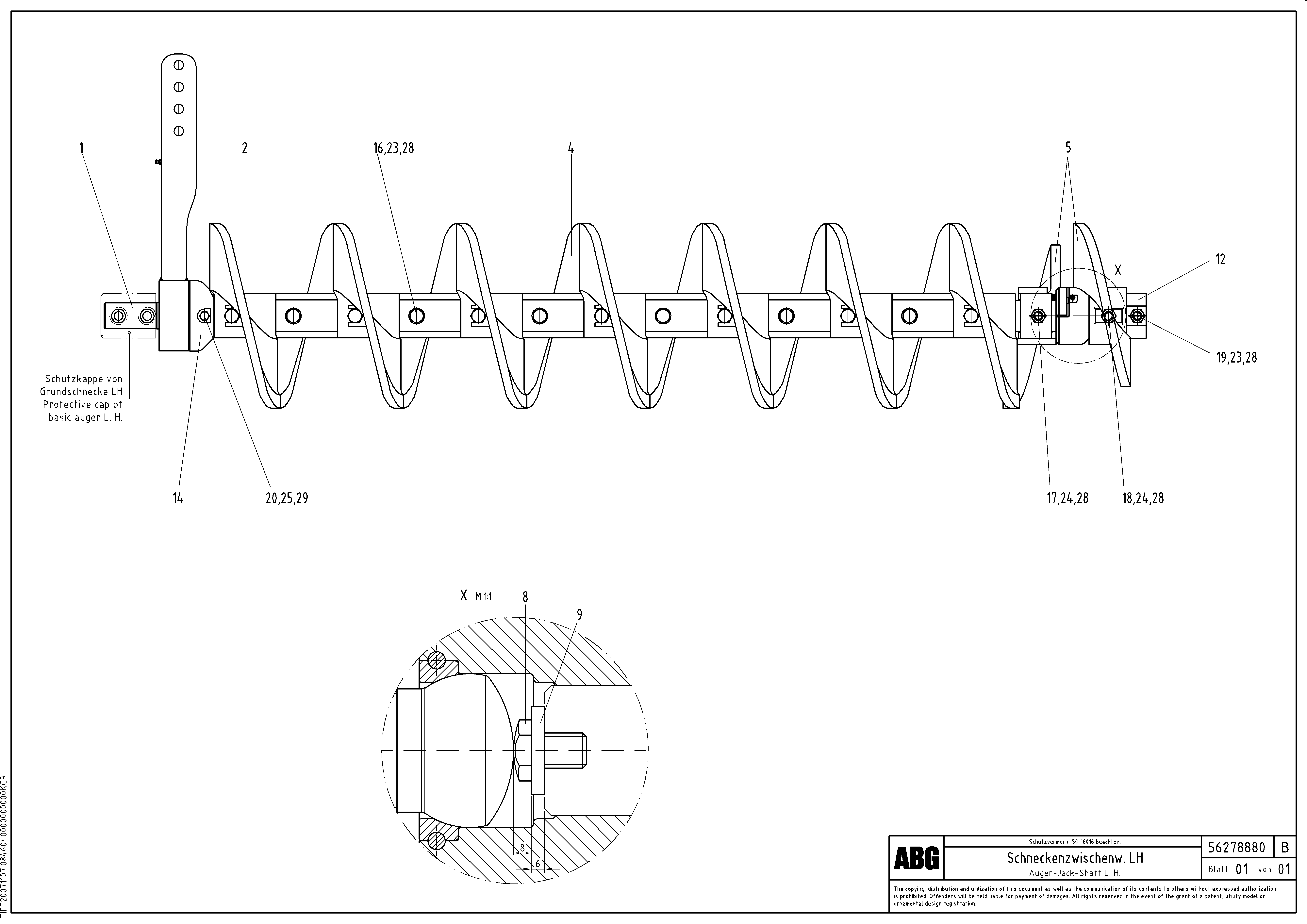 Схема запчастей Volvo ABG9820 - 66473 Auger jack shaft VDT-V 89 ETC ATT. SCREEDS 3,0 - 9,0M ABG9820