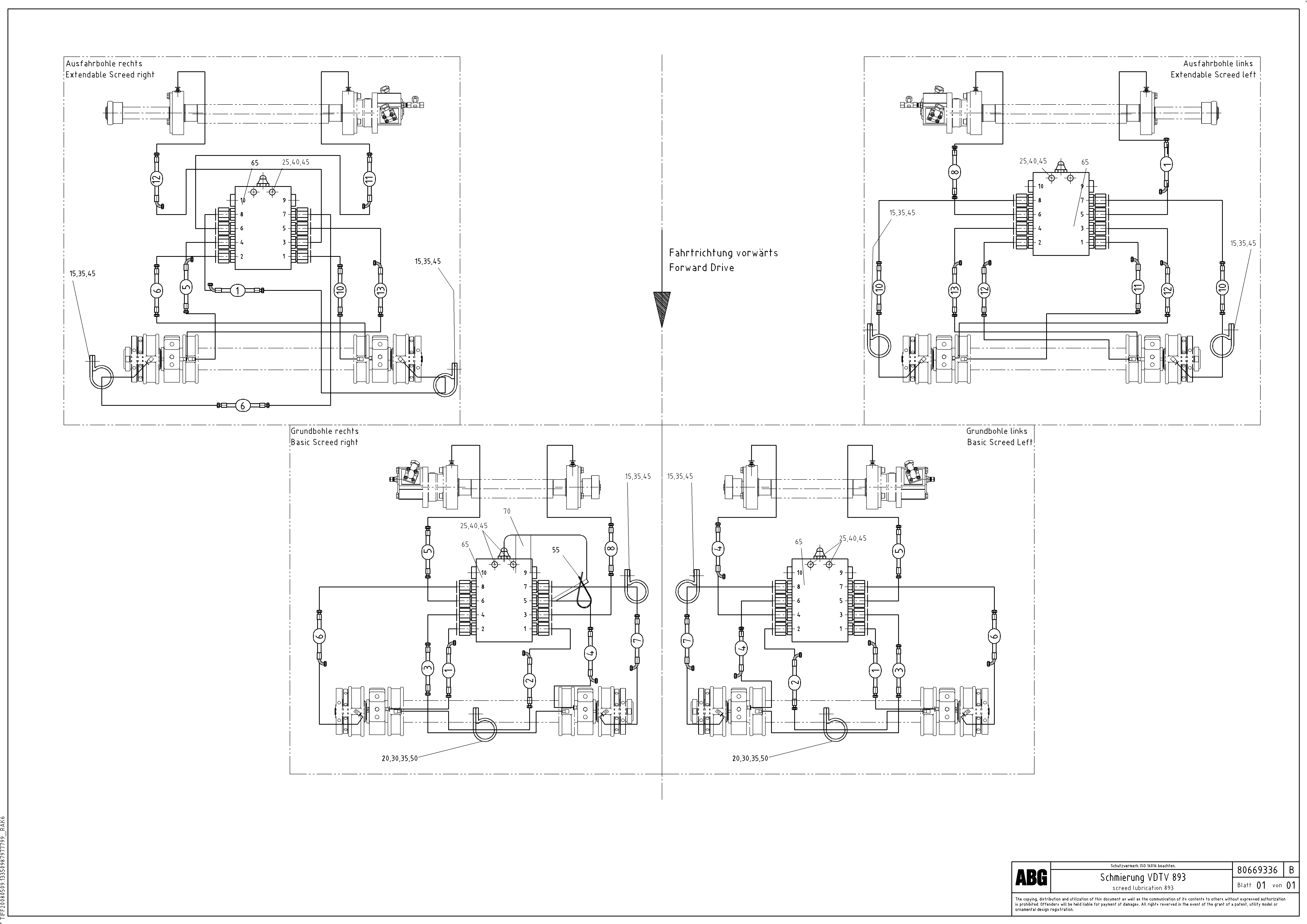 Схема запчастей Volvo ABG9820 - 64518 Screed lubrication for basic and extandable screed VDT-V 89 ETC ATT. SCREEDS 3,0 - 9,0M ABG9820