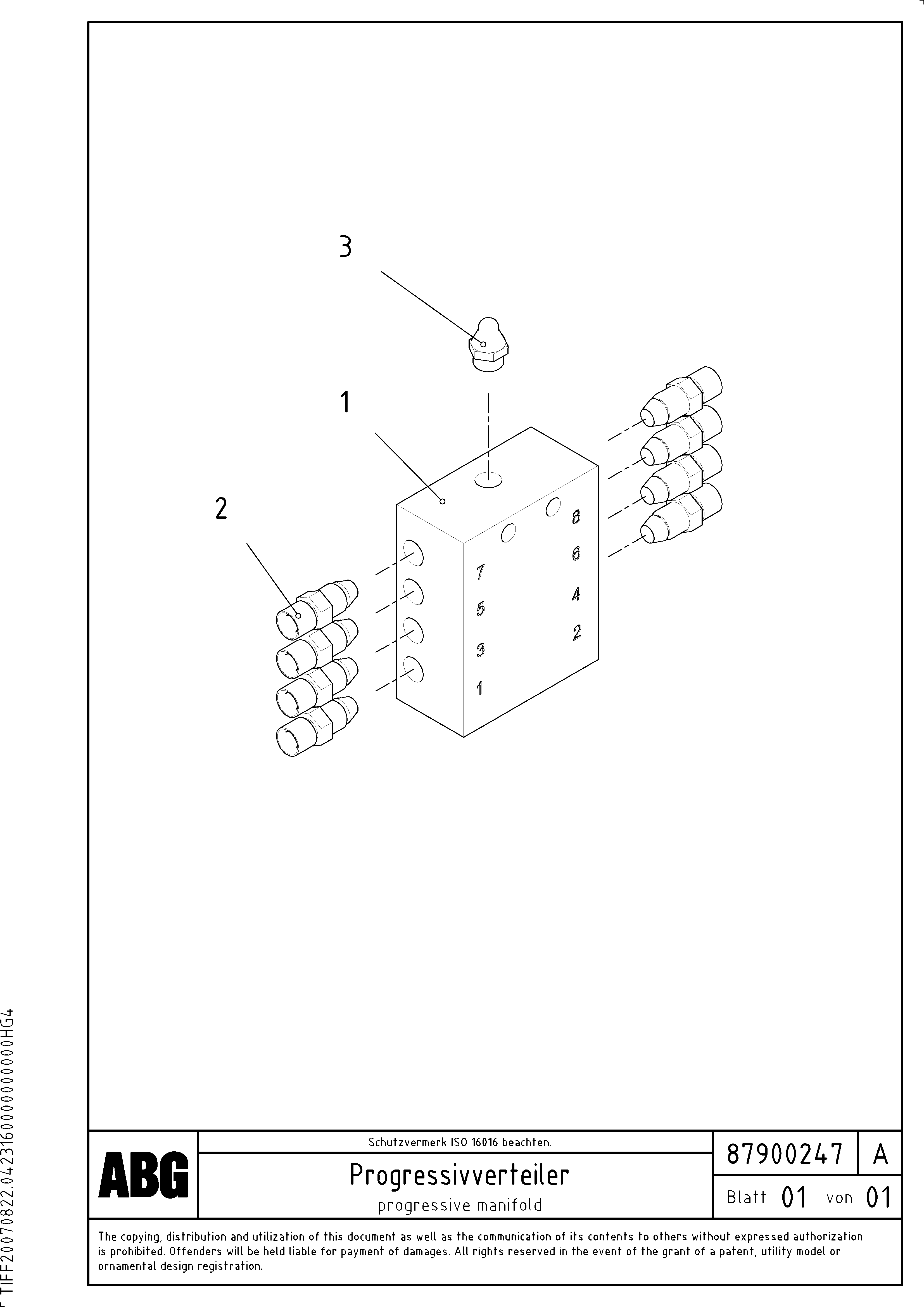 Схема запчастей Volvo ABG9820 - 64519 Progressive manifold for extension VDT-V 89 ETC ATT. SCREEDS 3,0 - 9,0M ABG9820