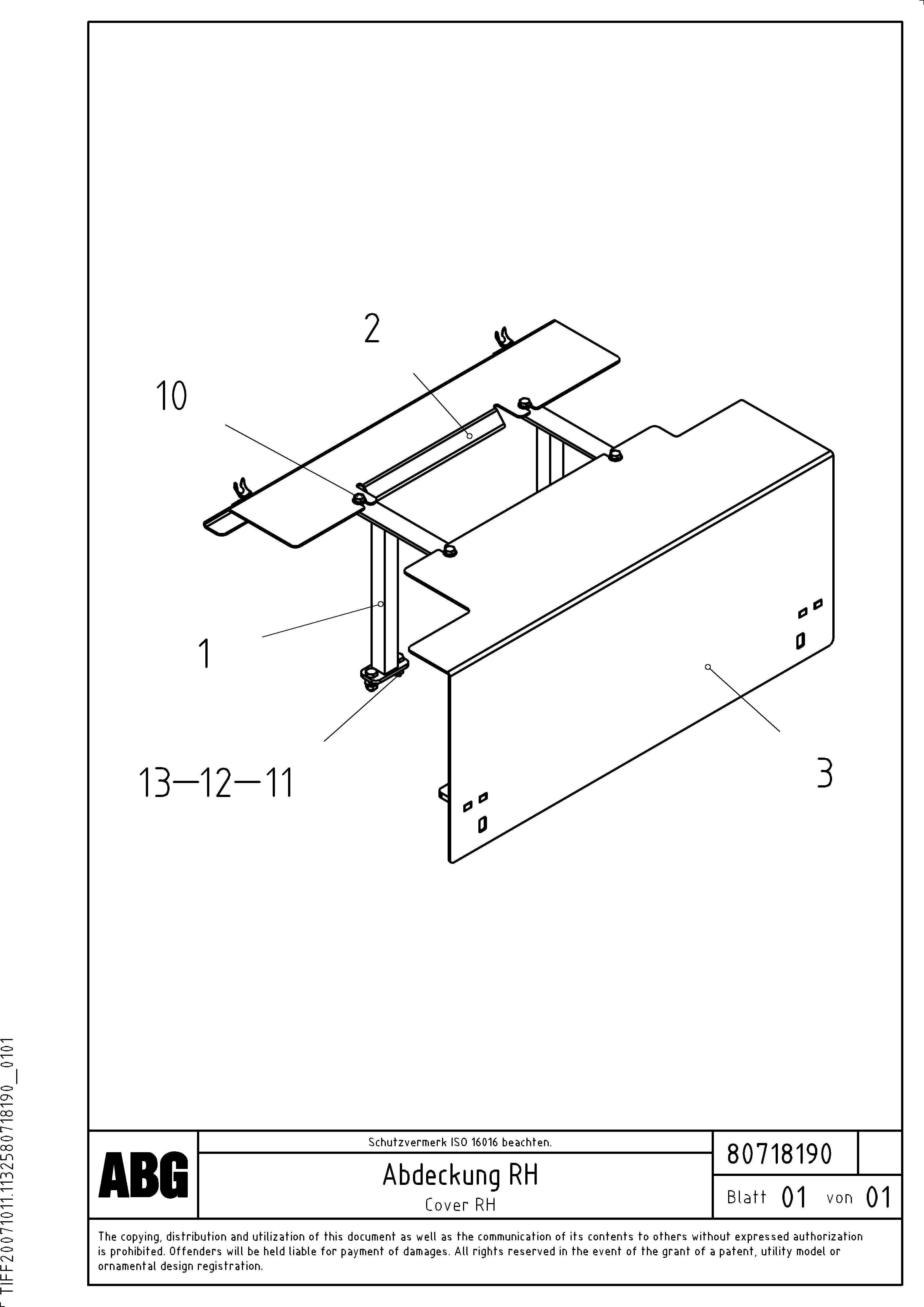 Схема запчастей Volvo ABG9820 - 63676 Protective cover VDT 120 VARIO ATT. SCREEDS 5,0 -12,5M ABG9820