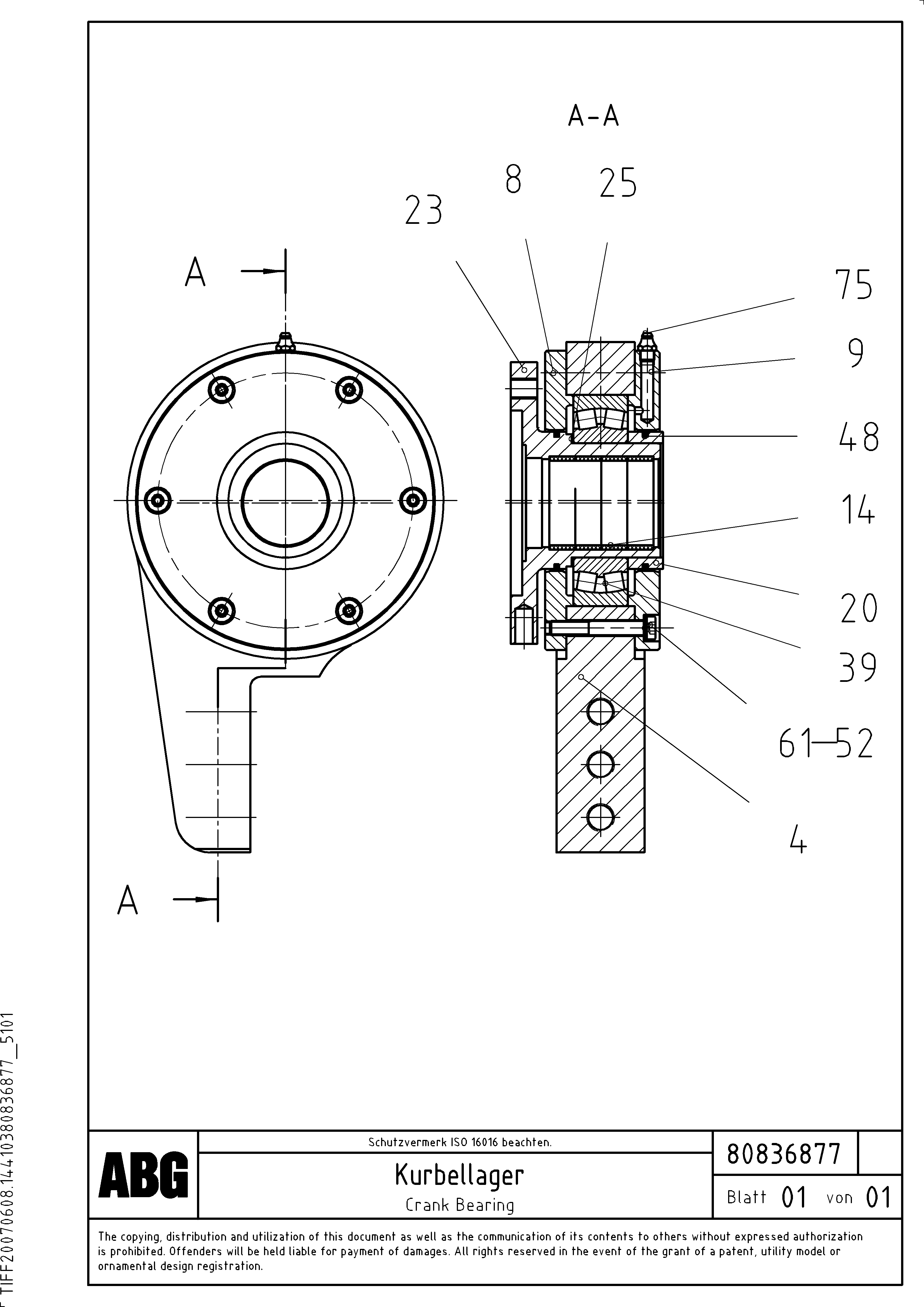 Схема запчастей Volvo ABG9820 - 62446 Crank bearing for extension MB 120 ATT. SCREEDS 3,0 -16,0M ABG9820