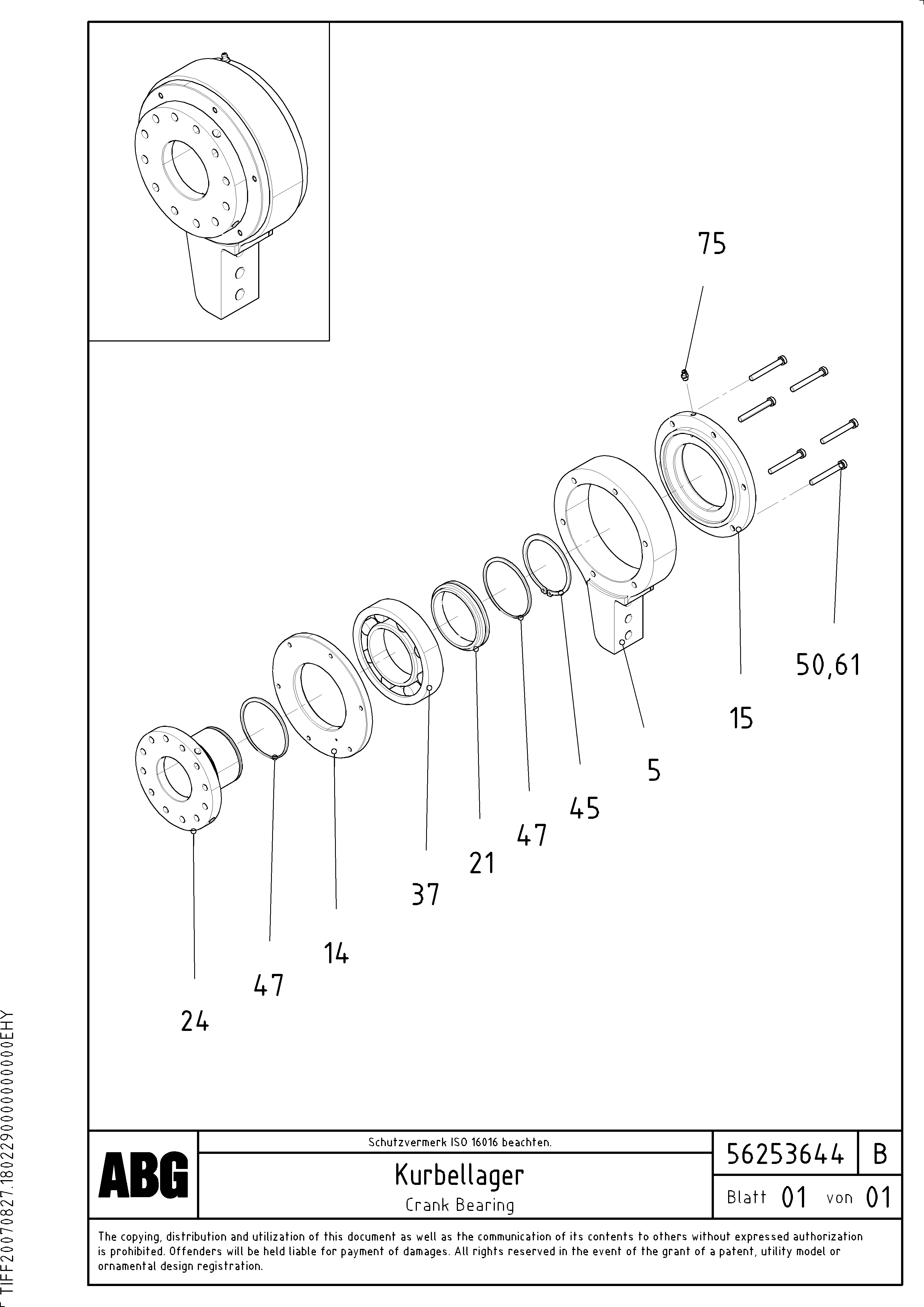 Схема запчастей Volvo ABG9820 - 62454 Crank bearing for extension MB 120 ATT. SCREEDS 3,0 -16,0M ABG9820